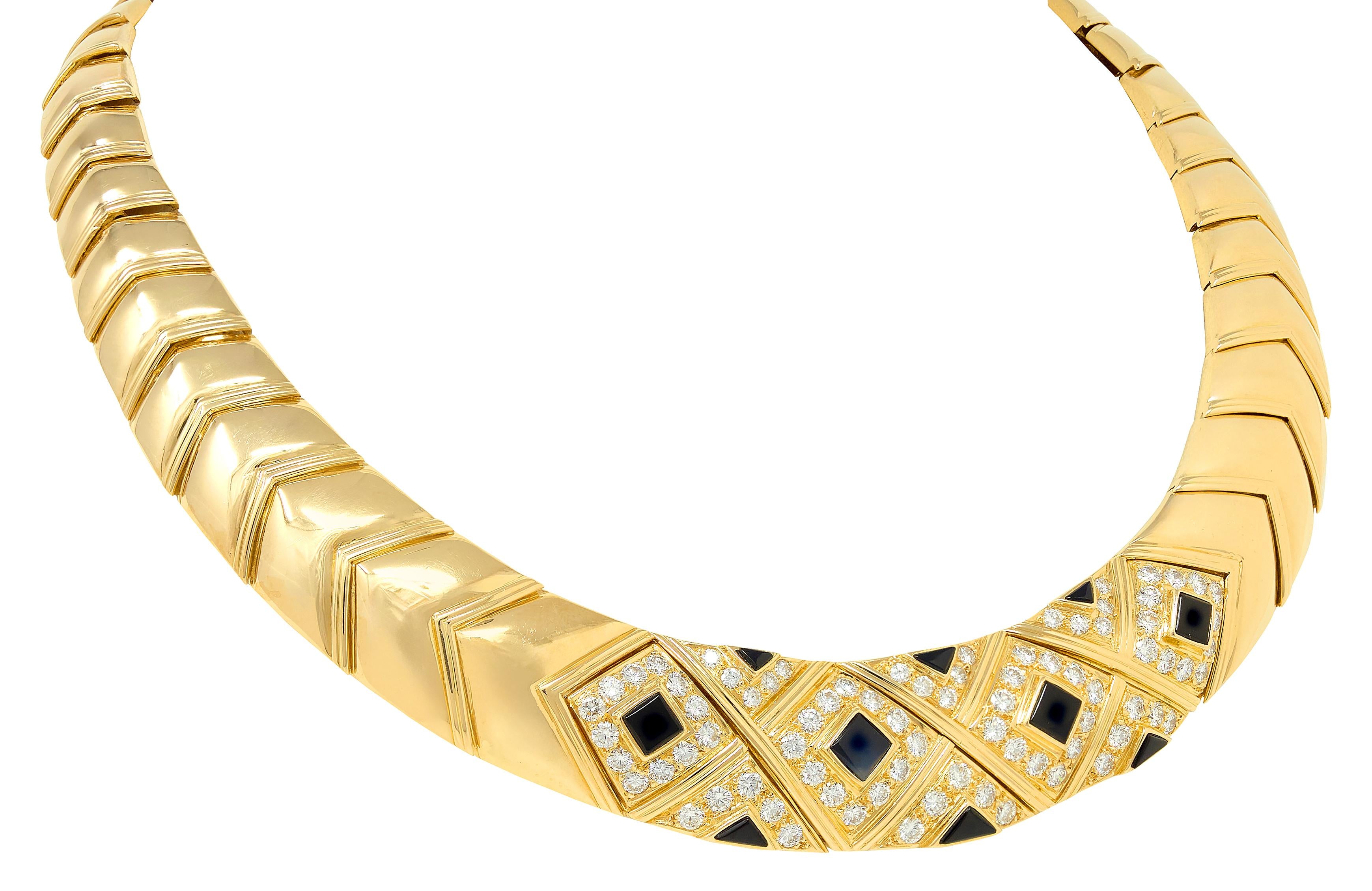 Van Cleef & Arpels French 1980's Diamond Onyx 18K Vintage Collar Necklace