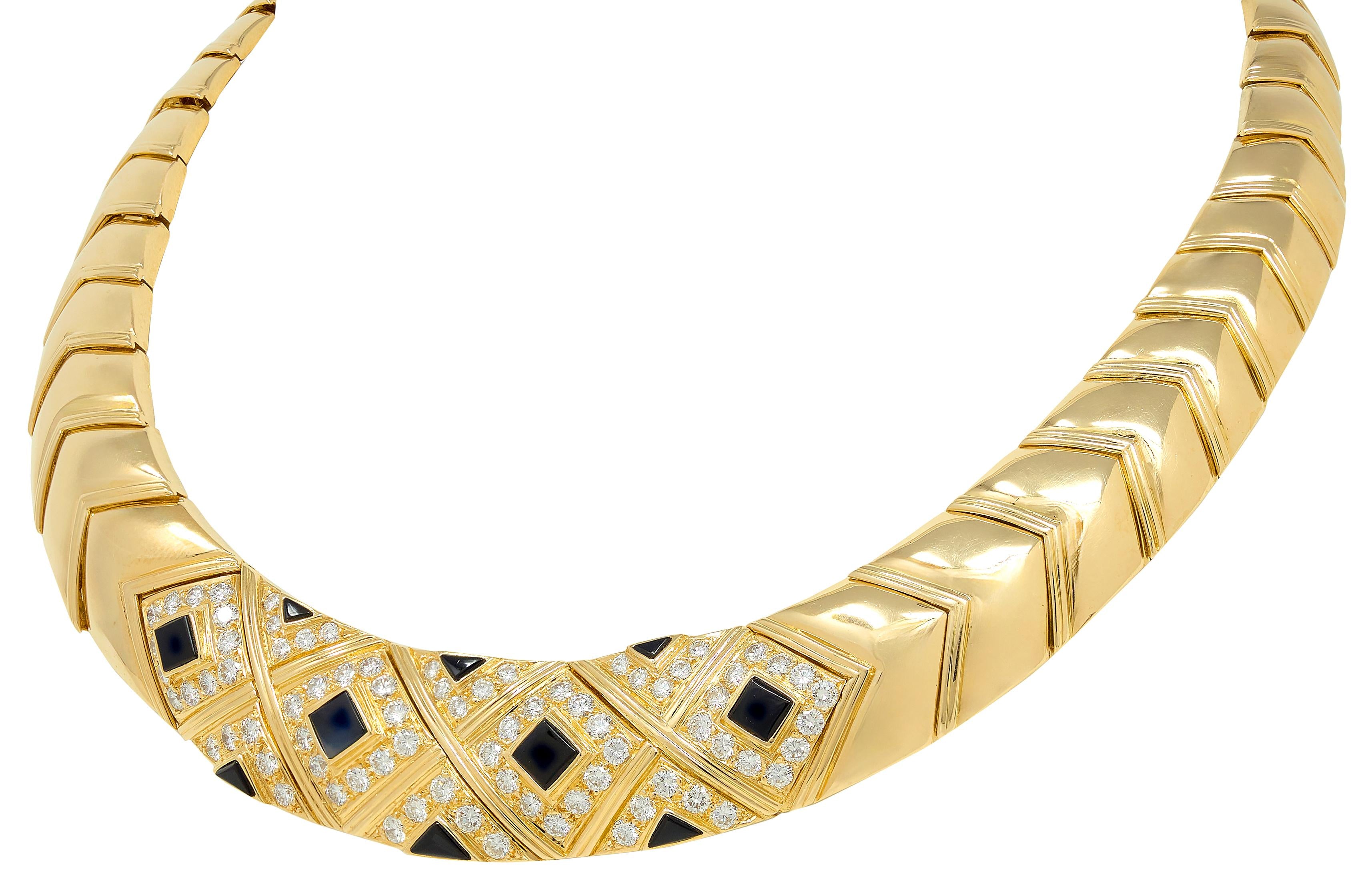 Van Cleef & Arpels French 1980's Diamond Onyx 18K Vintage Collar Necklace