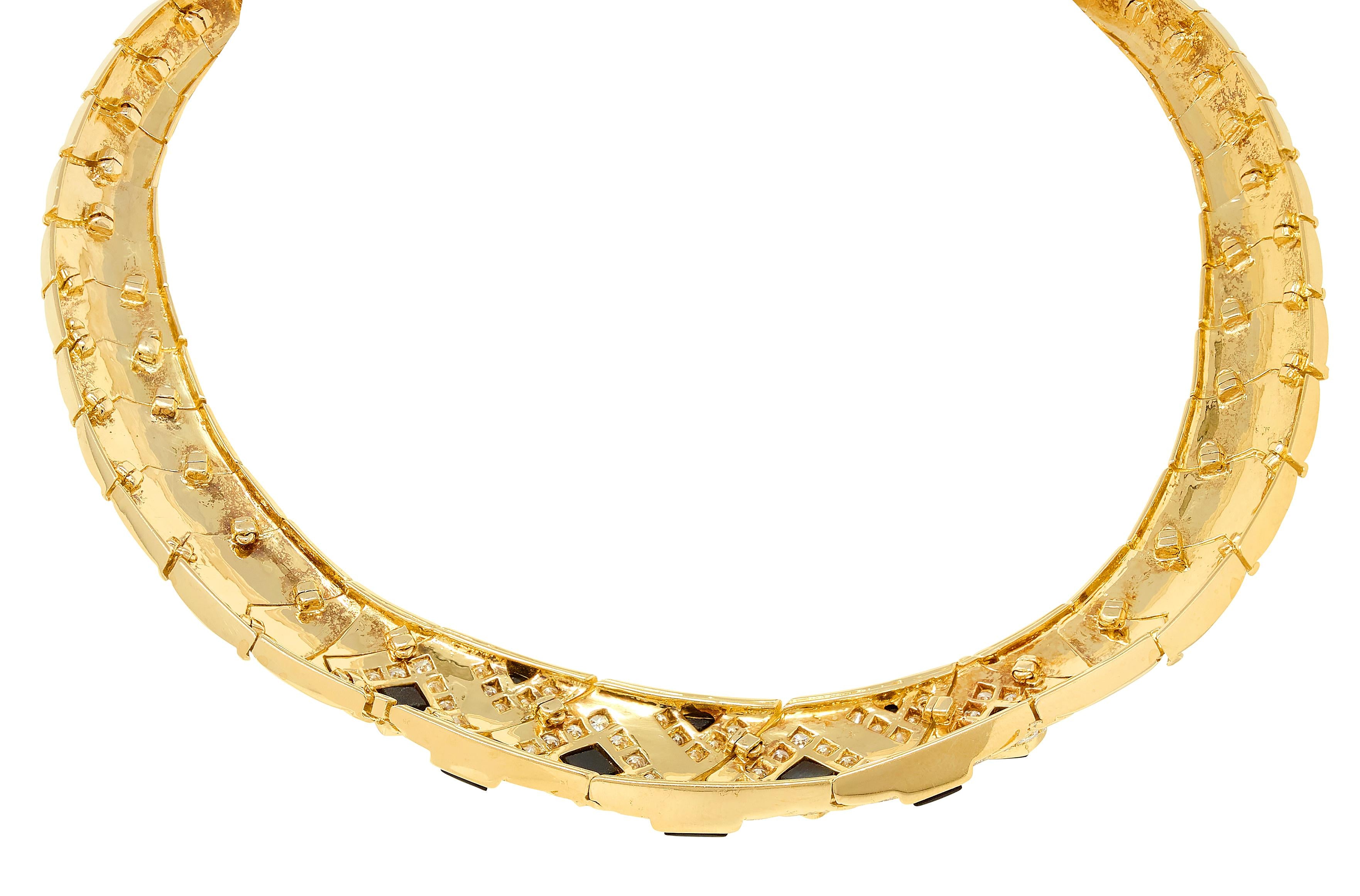 Van Cleef & Arpels French 1980's Diamond Onyx 18K Vintage Collar Necklace
