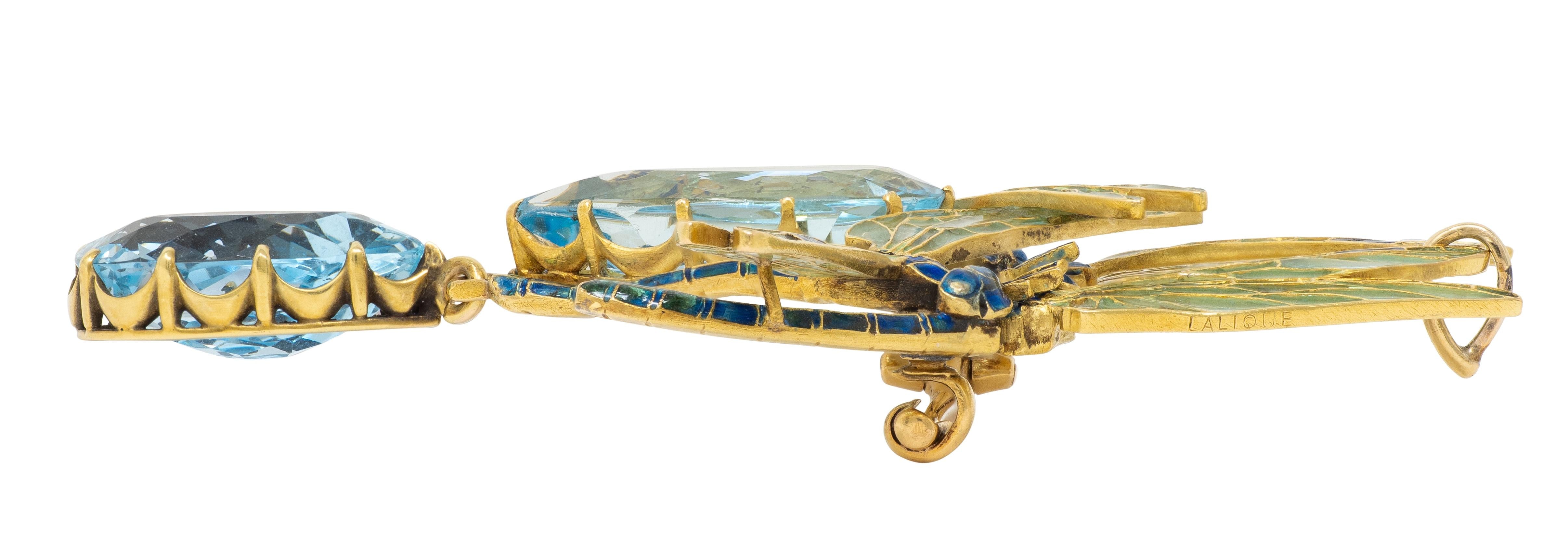 Rene Lalique 1903 Aquamarine Enamel 18K Gold Antique Four Dragonflies Necklace