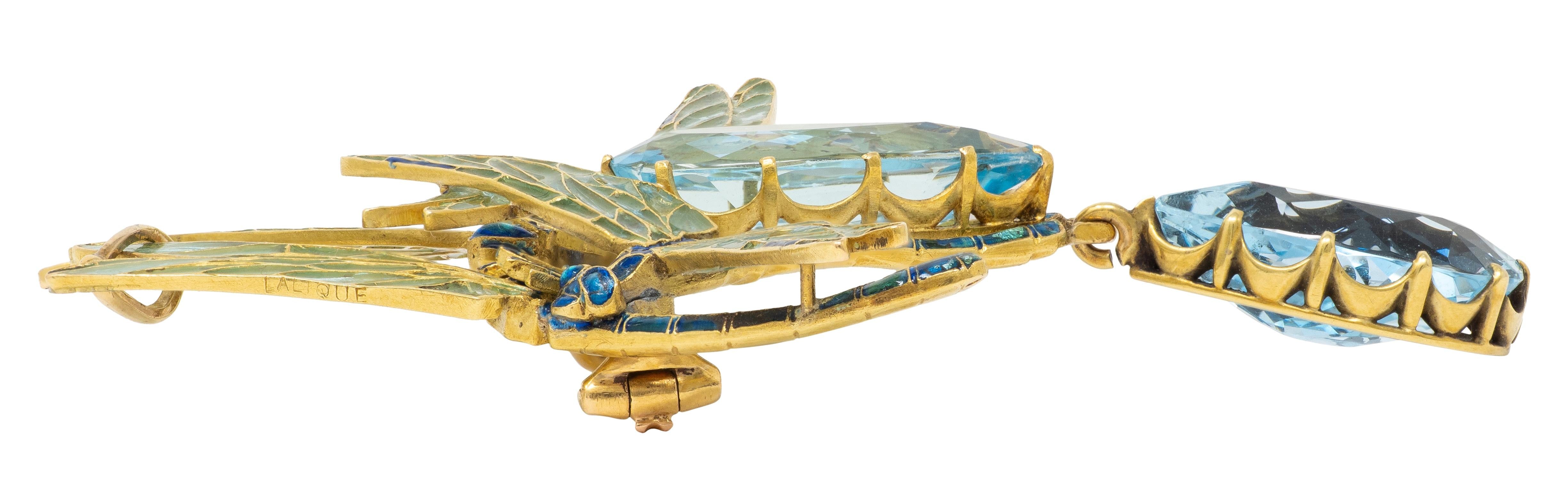 Rene Lalique 1903 Aquamarine Enamel 18K Gold Antique Four Dragonflies Necklace