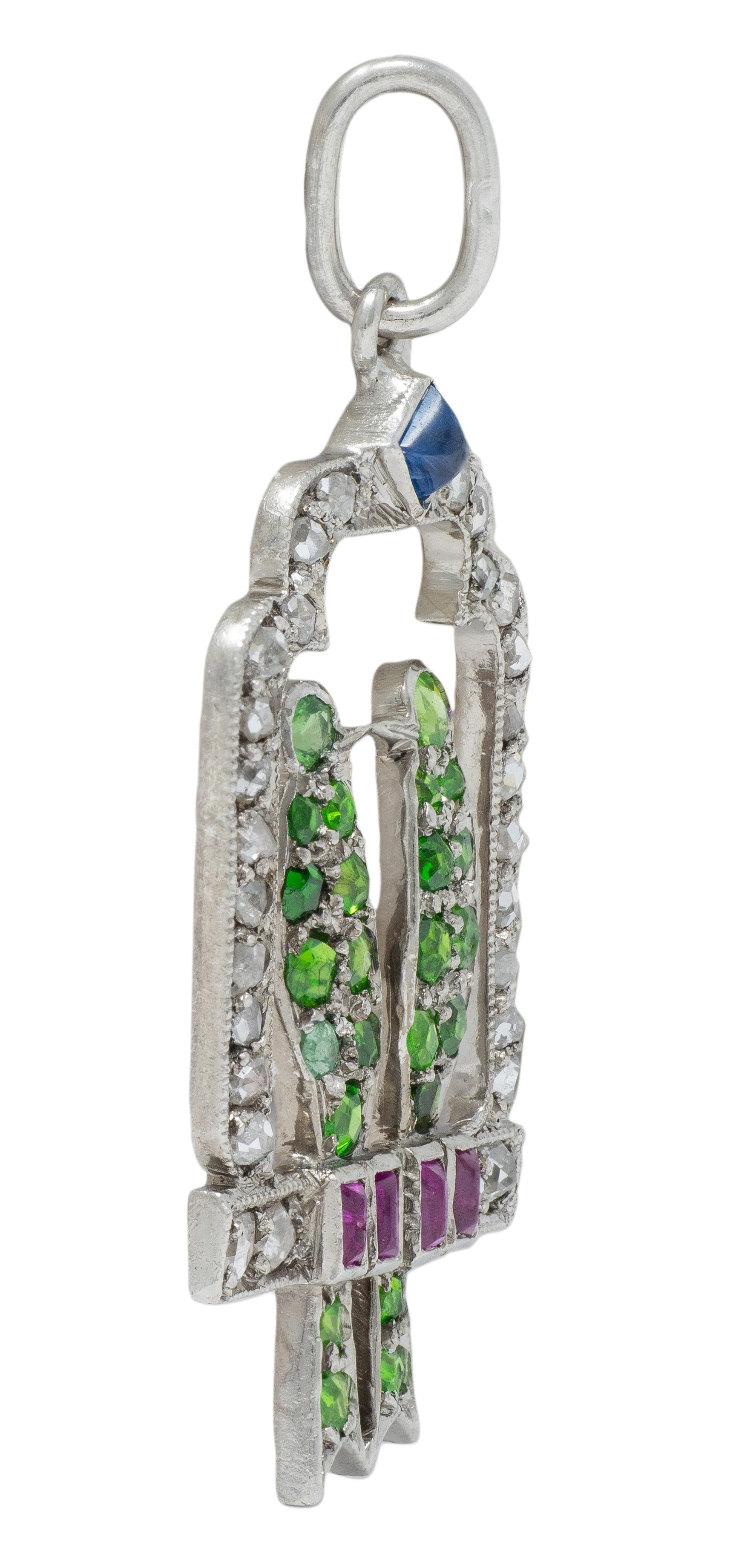 Art Deco Multi-Gem Diamond Platinum Vintage Lovebird Charm