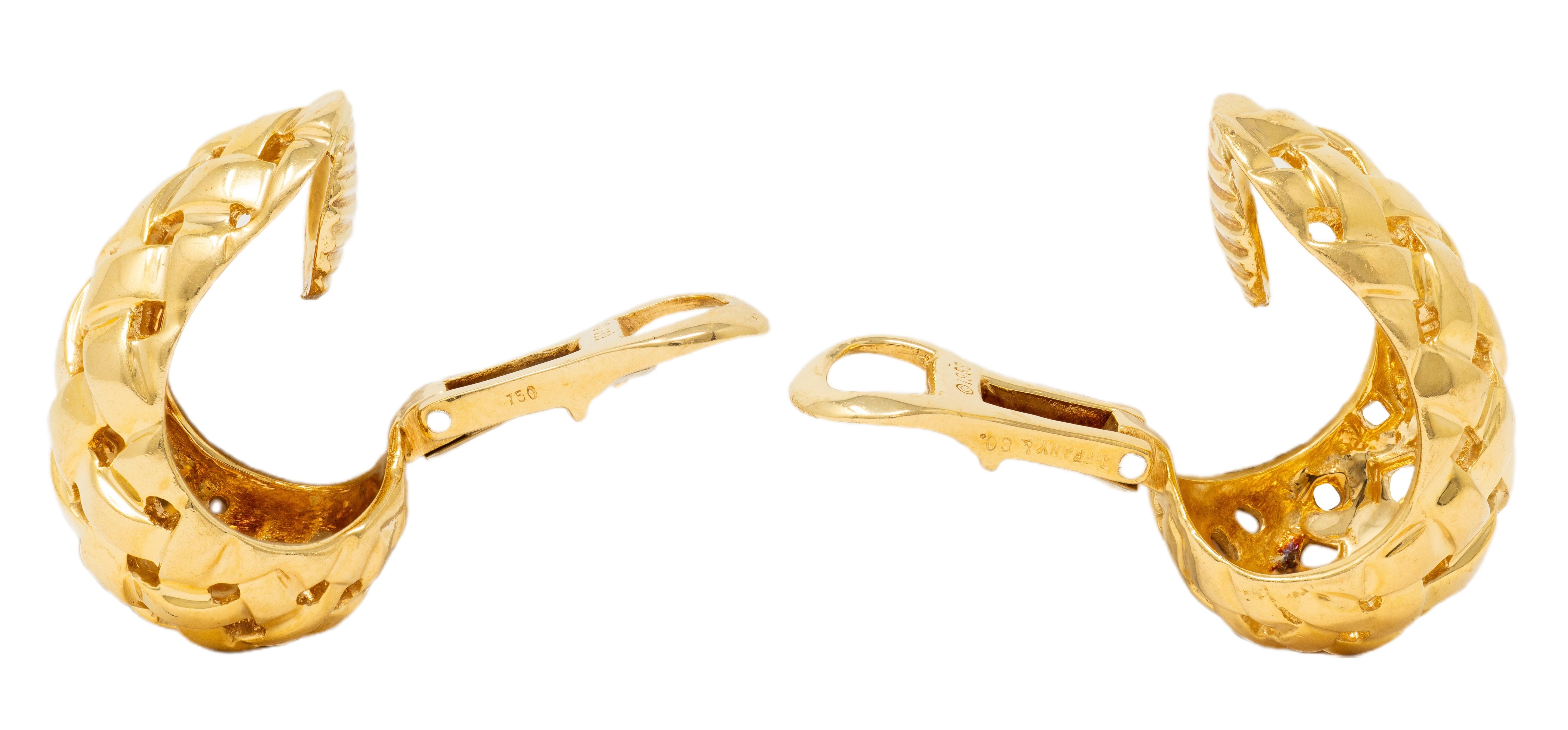 Tiffany & Co. 1989 18 Karat Yellow Gold Woven Vannerie Ear-Clip Earrings