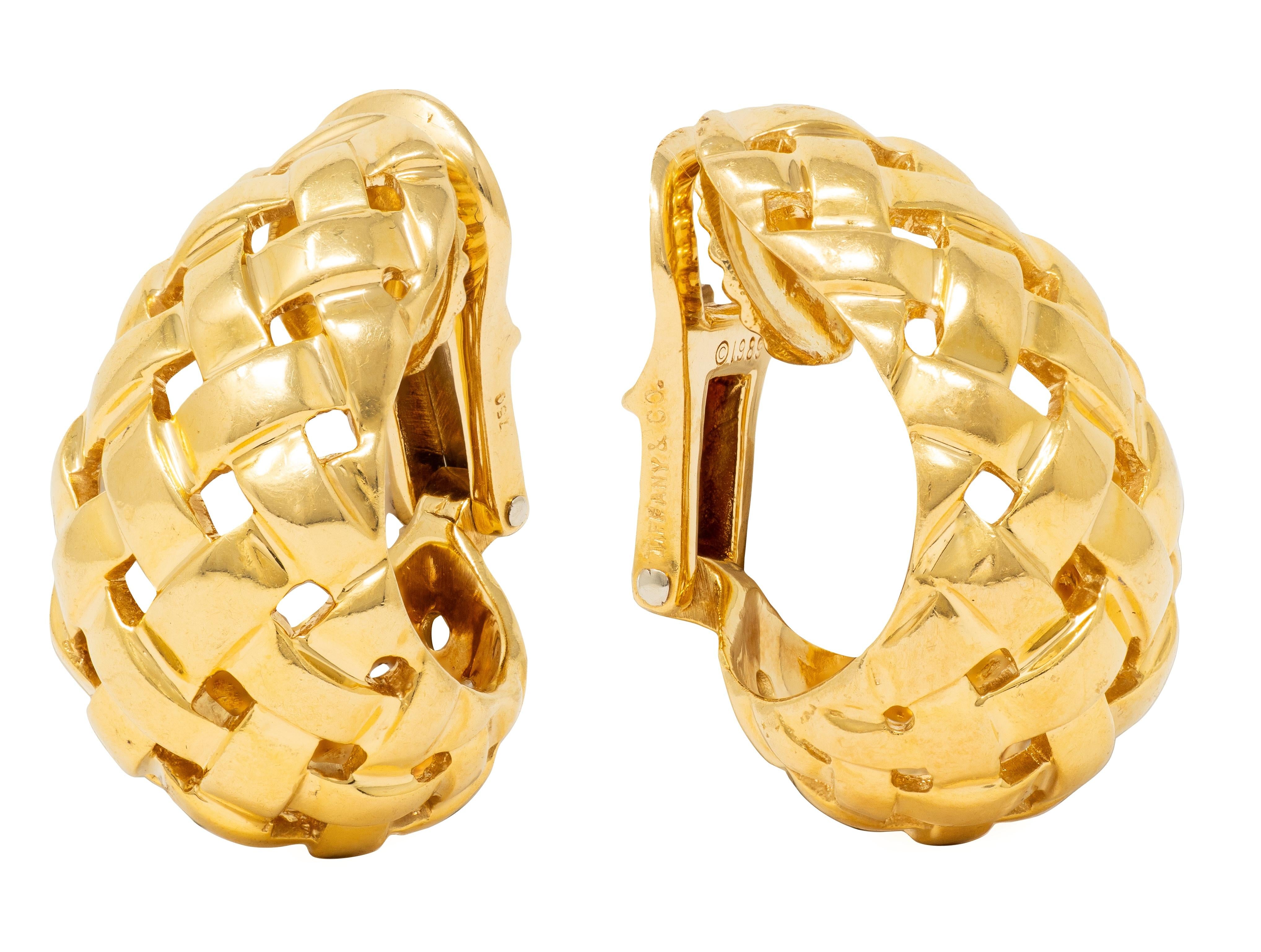 Tiffany & Co. 1989 18 Karat Yellow Gold Woven Vannerie Ear-Clip Earrings
