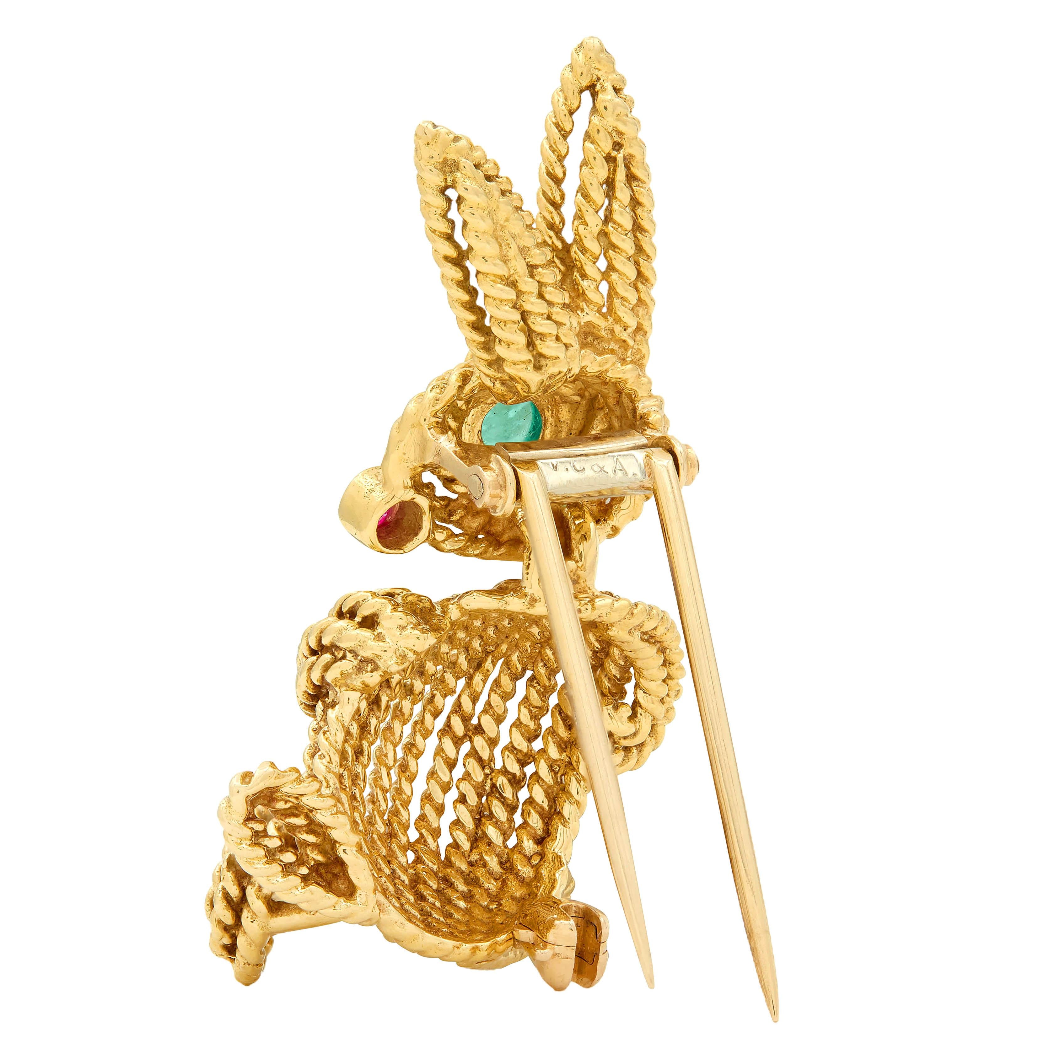 Van Cleef & Arpels Multi-Gem 18K Platinum Vintage Charming Animals Bunny Brooch