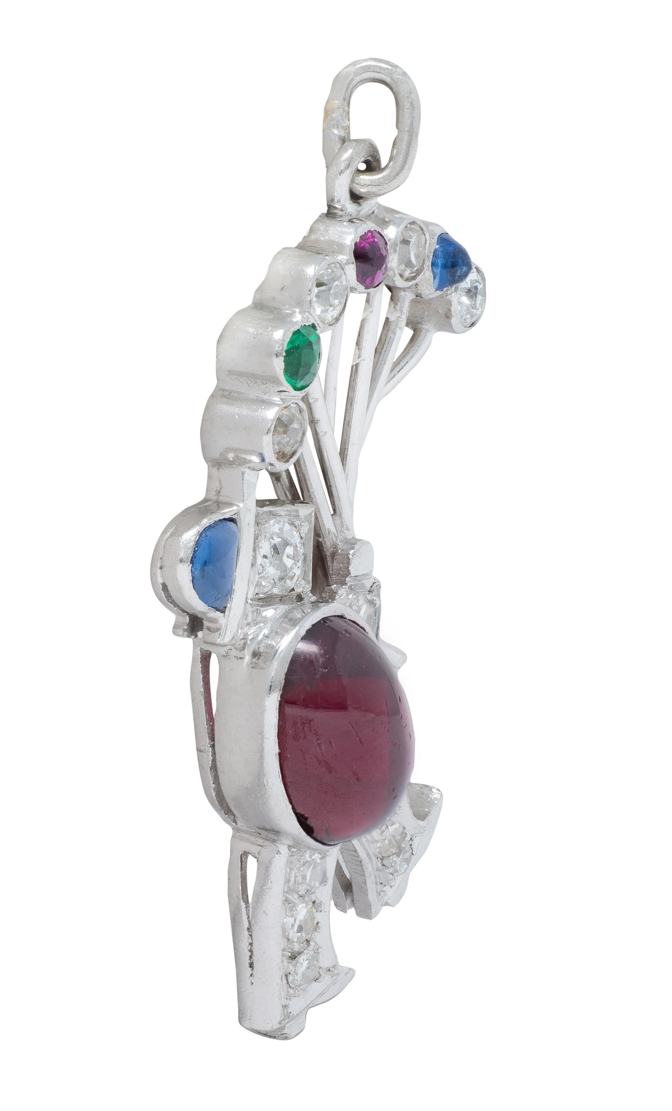 Art Deco Multi-Gem Platinum Vintage Man With Balloon Charm