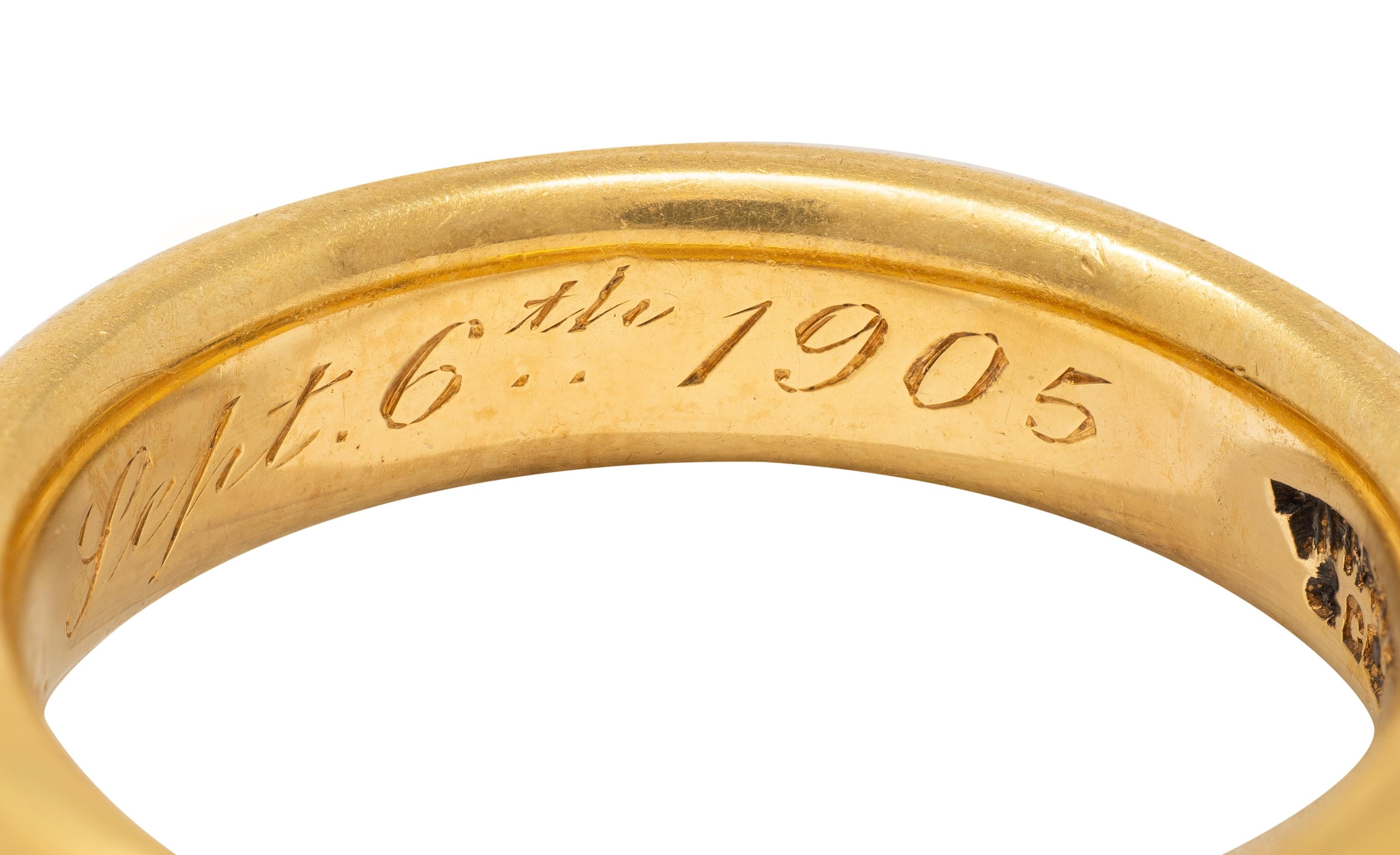 Tiffany & Co. 1905 18 Karat Yellow Gold Inscribed Antique Wedding Band Ring