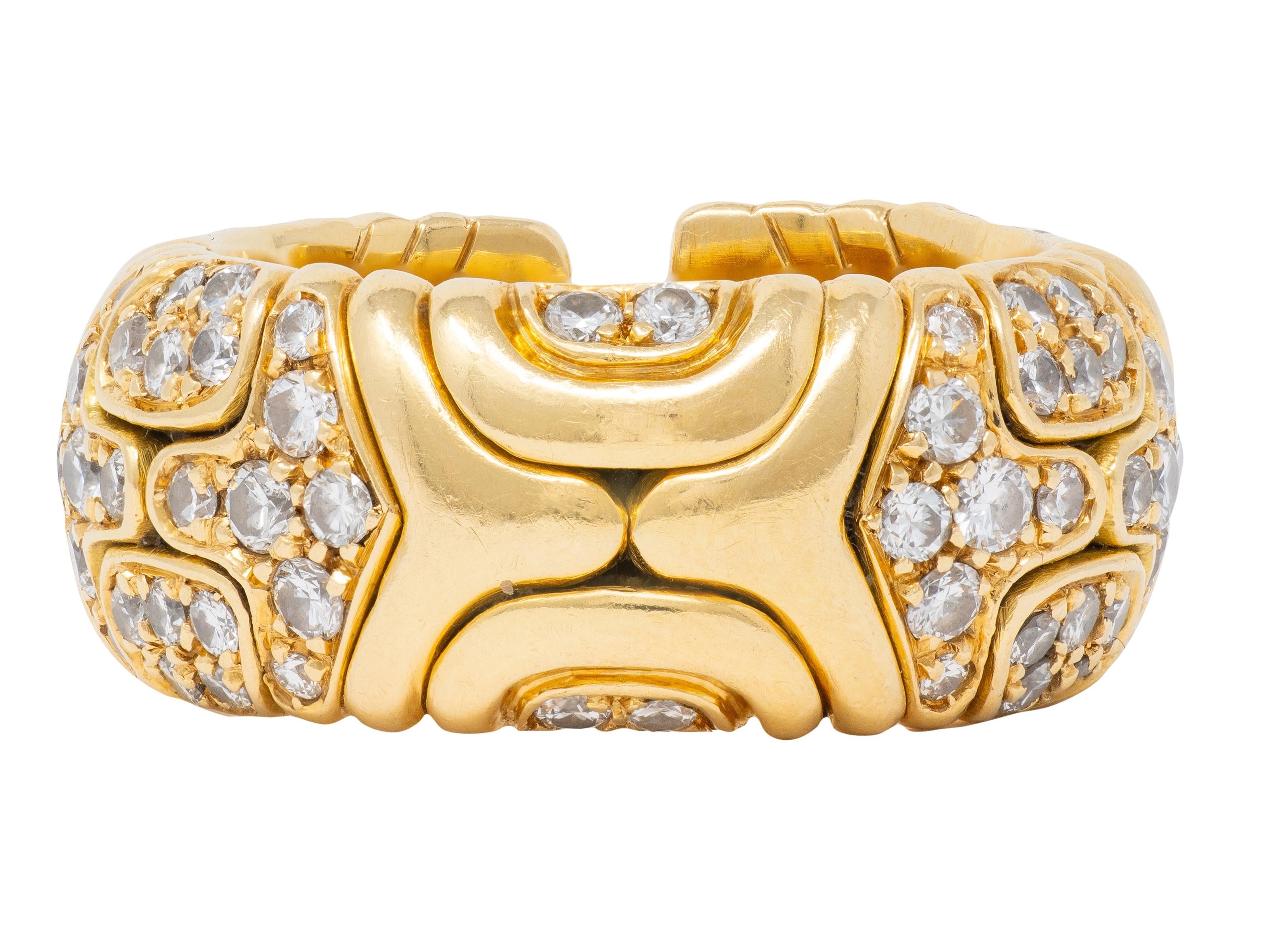 Bulgari 1988 Diamond 18 Karat Yellow Gold Vintage Alveare Cuff Band Ring