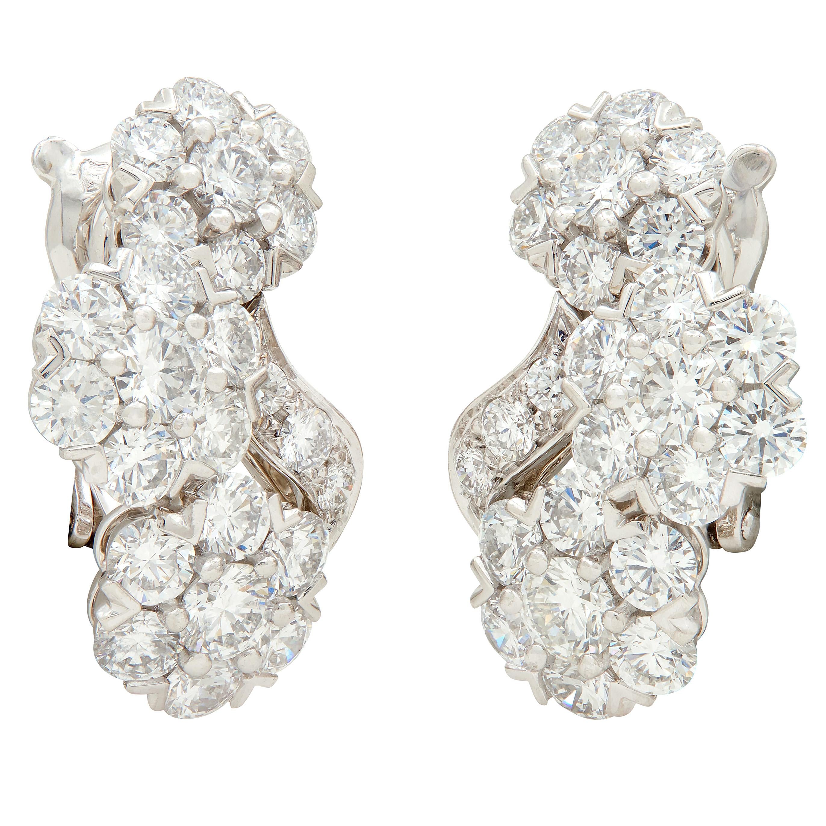 Van Cleef & Arpels 2000s Diamond Platinum Snowflake Cluster Ear-Clip Earrings