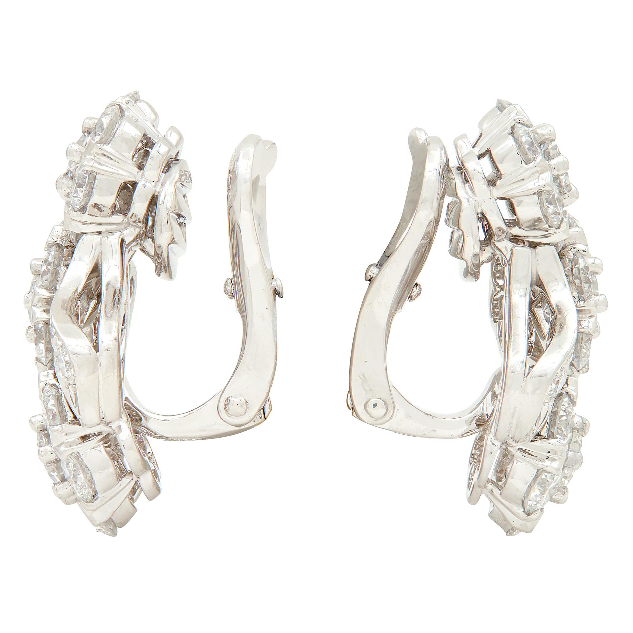 Van Cleef & Arpels 2000s Diamond Platinum Snowflake Cluster Ear-Clip Earrings