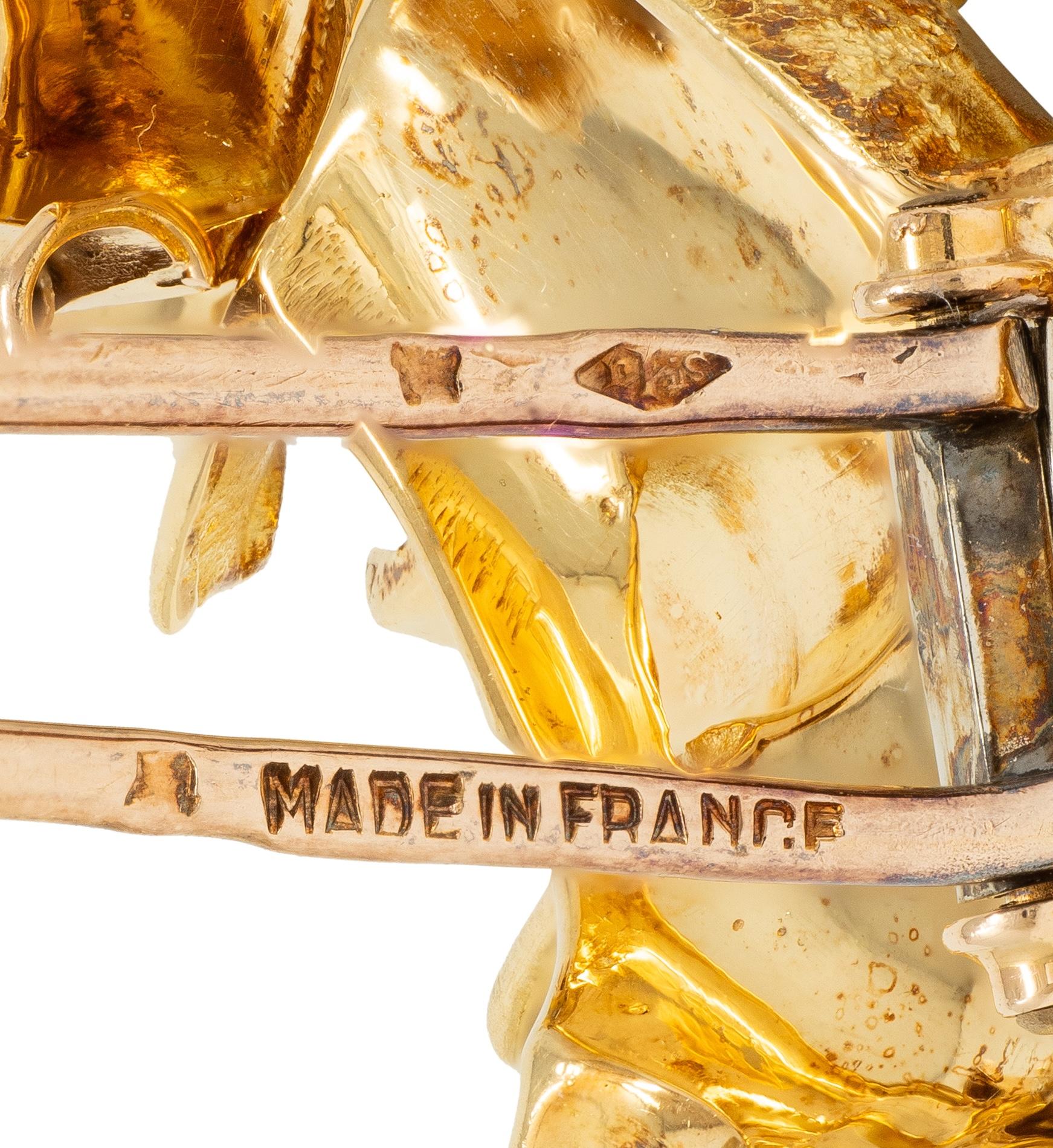 Cartier French 1960's Ruby 18 Karat Yellow Gold Vintage Elephant Brooch