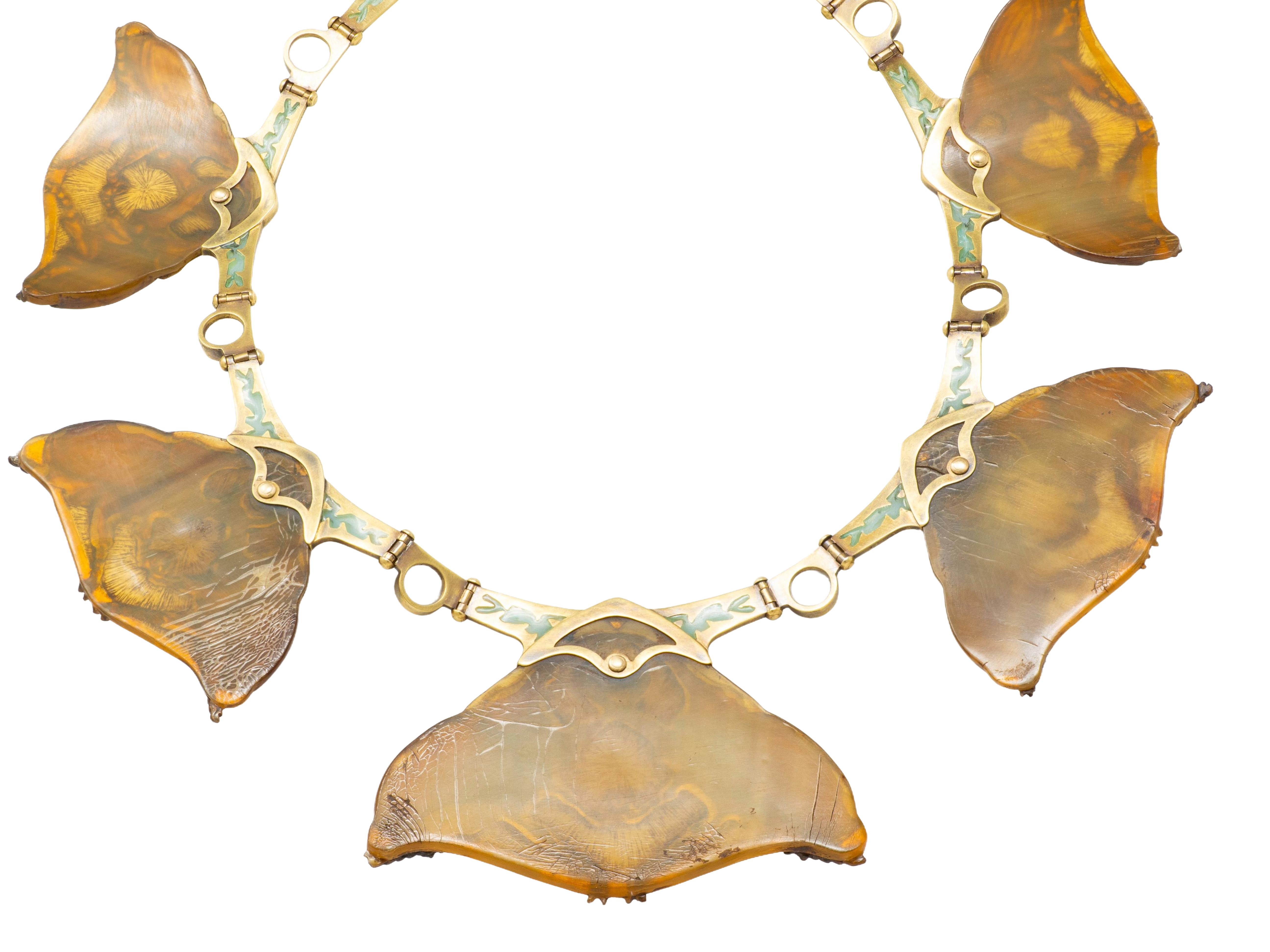 Lalique Moonstone Horn Enamel 18 Karat Yellow Gold Antique Stag Beetle Necklace