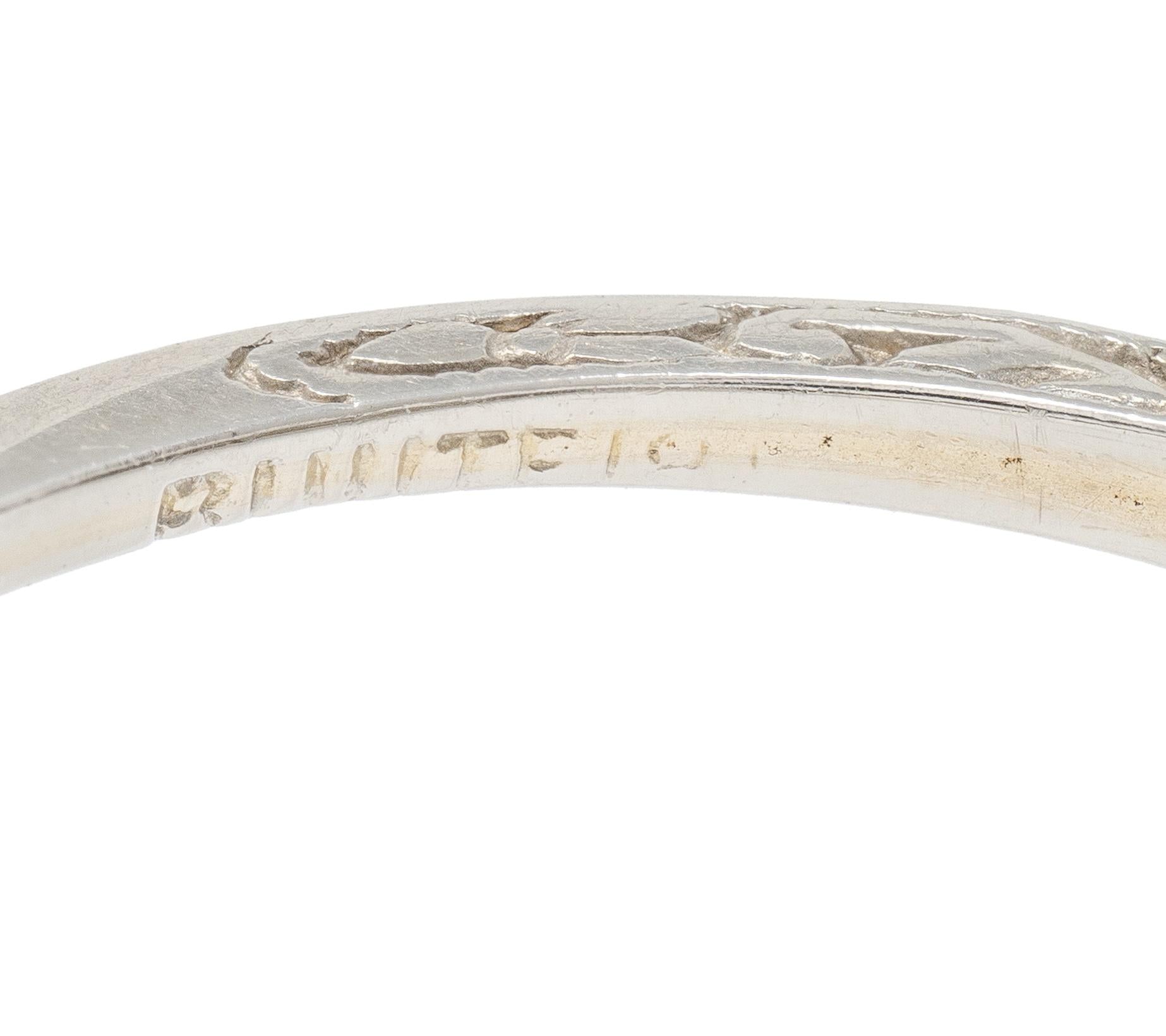 Art Deco Old European Diamond 18K White Gold Antique Heart Engagement Ring