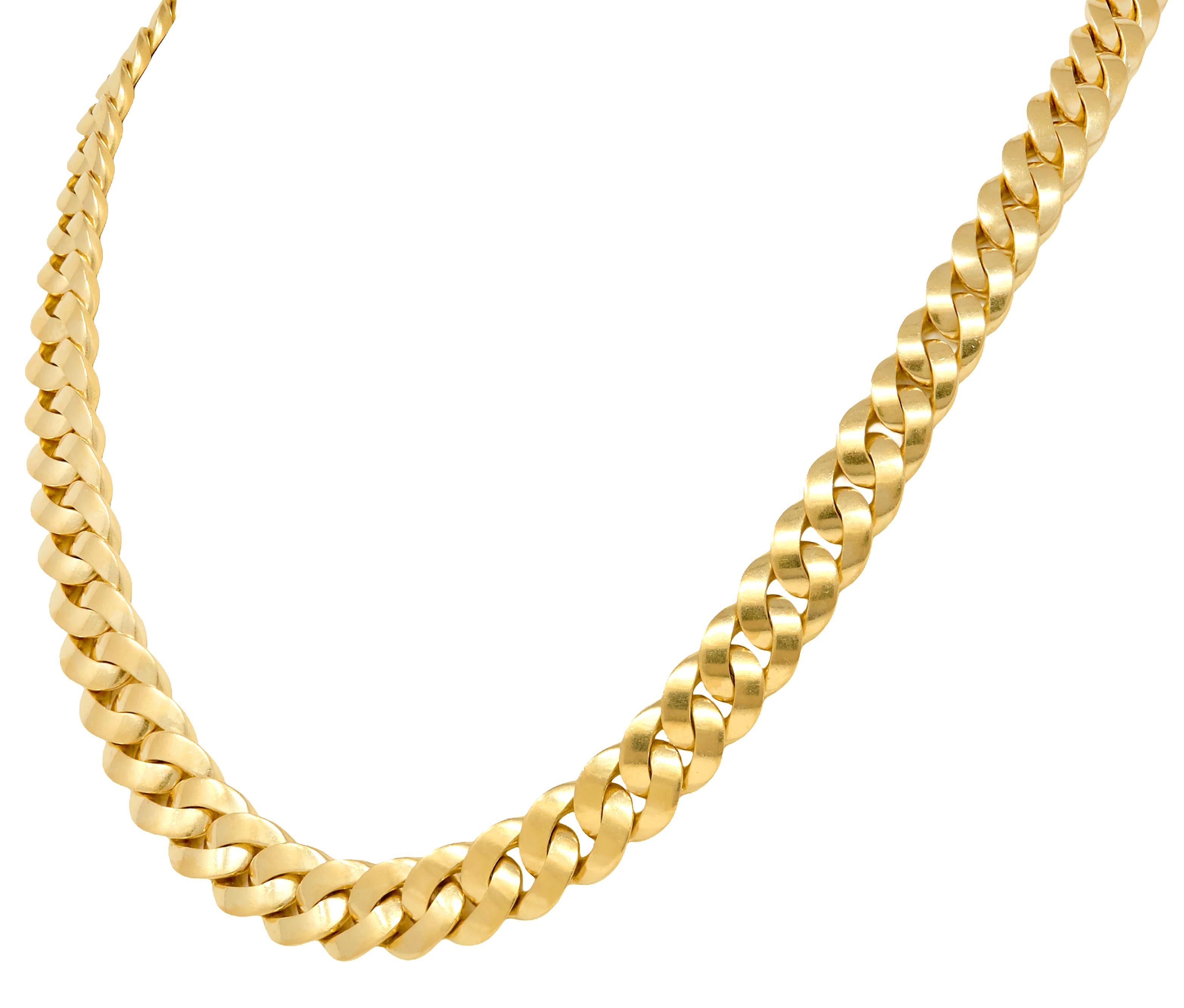 Bulgari 1980's 18 Karat Yellow Gold Vintage Graduated Curb Link Chain Necklace