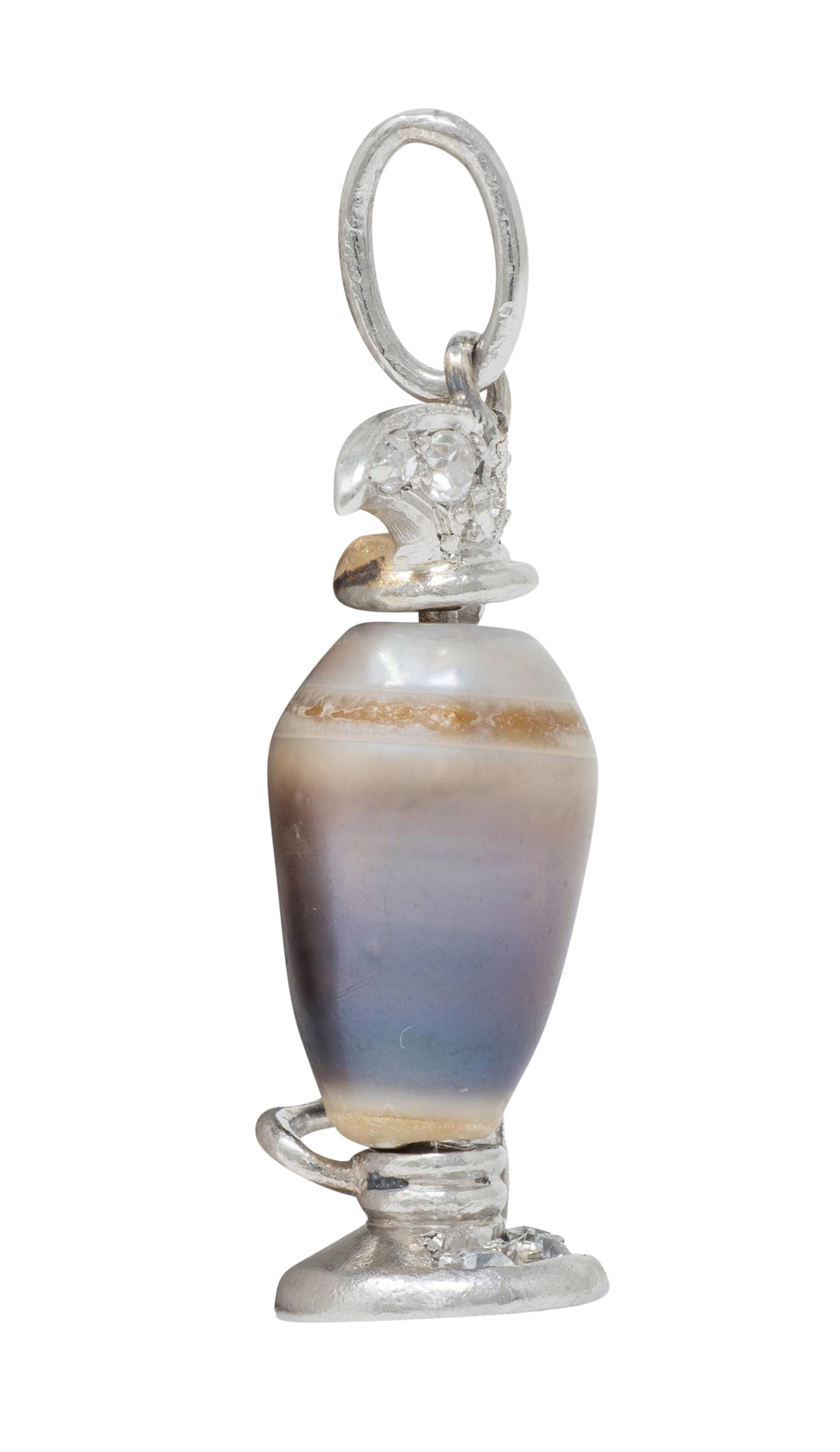 Early Art Deco Baroque Pearl Diamond Platinum 18K Gold Antique Pitcher Charm