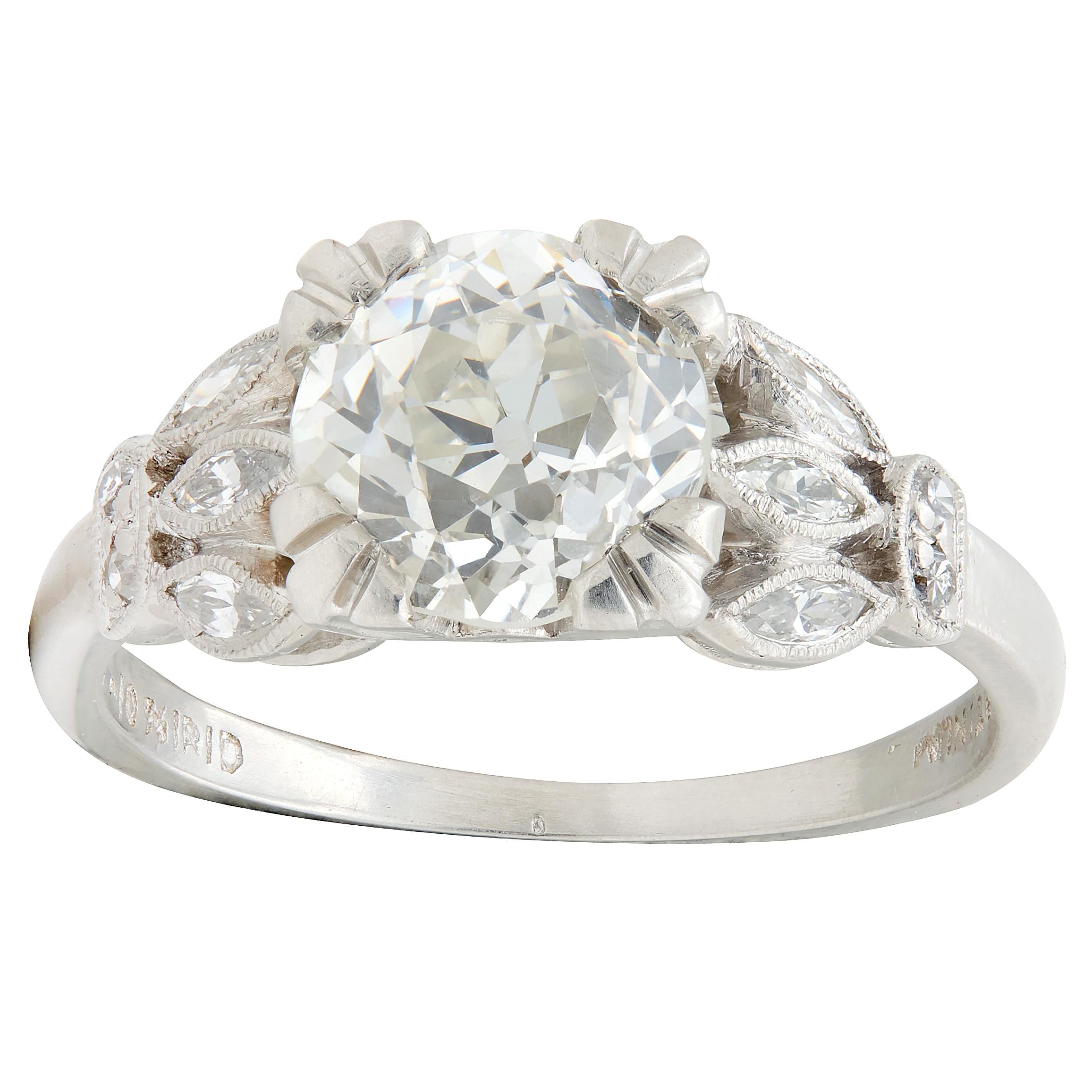 Art Deco 1930's 1.63 CTW Old European Cut Diamond Platinum Lotus Engagement Ring
