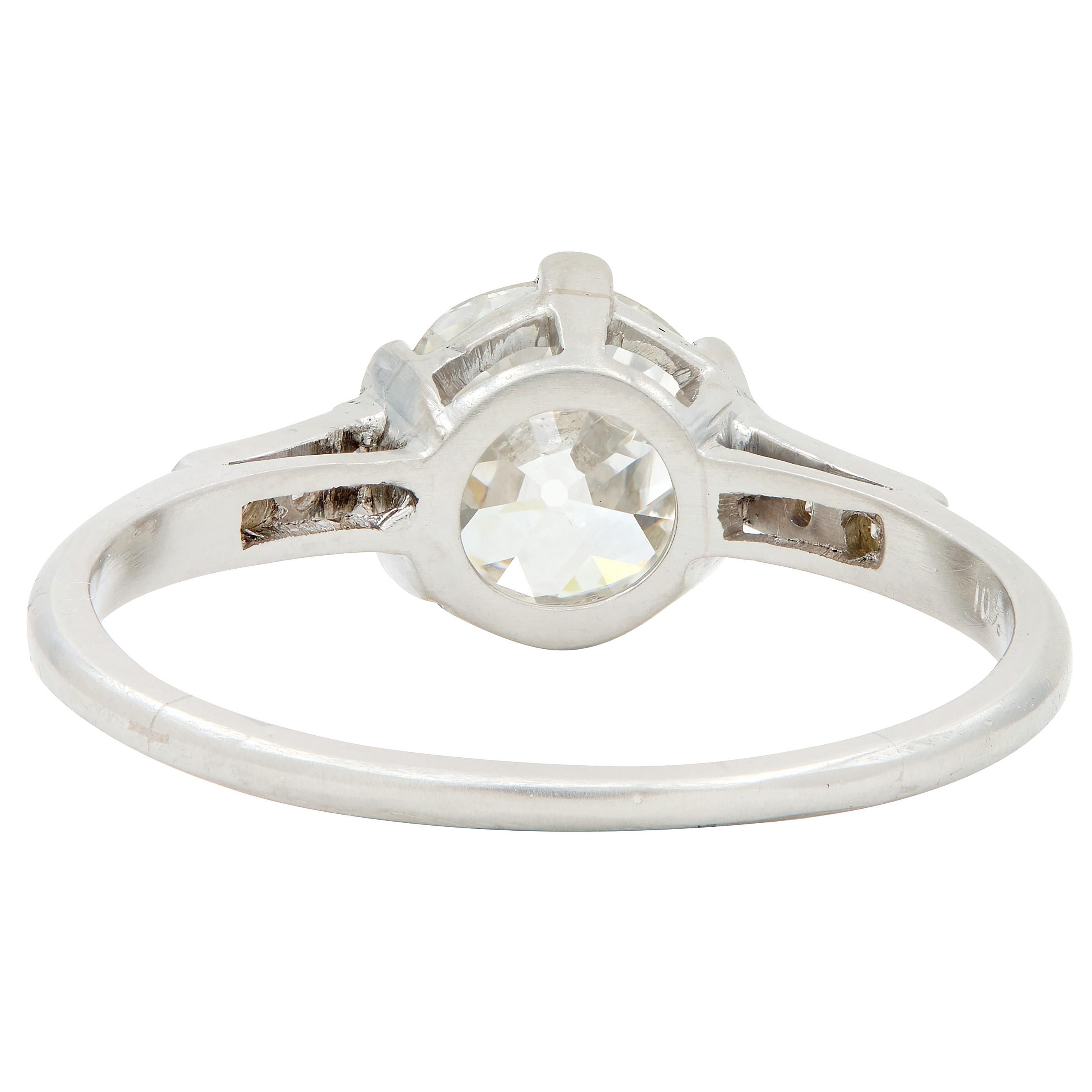 1930's Art Deco 1.34 CTW Old Mine Cut Diamond Platinum Vintage Engagement Ring