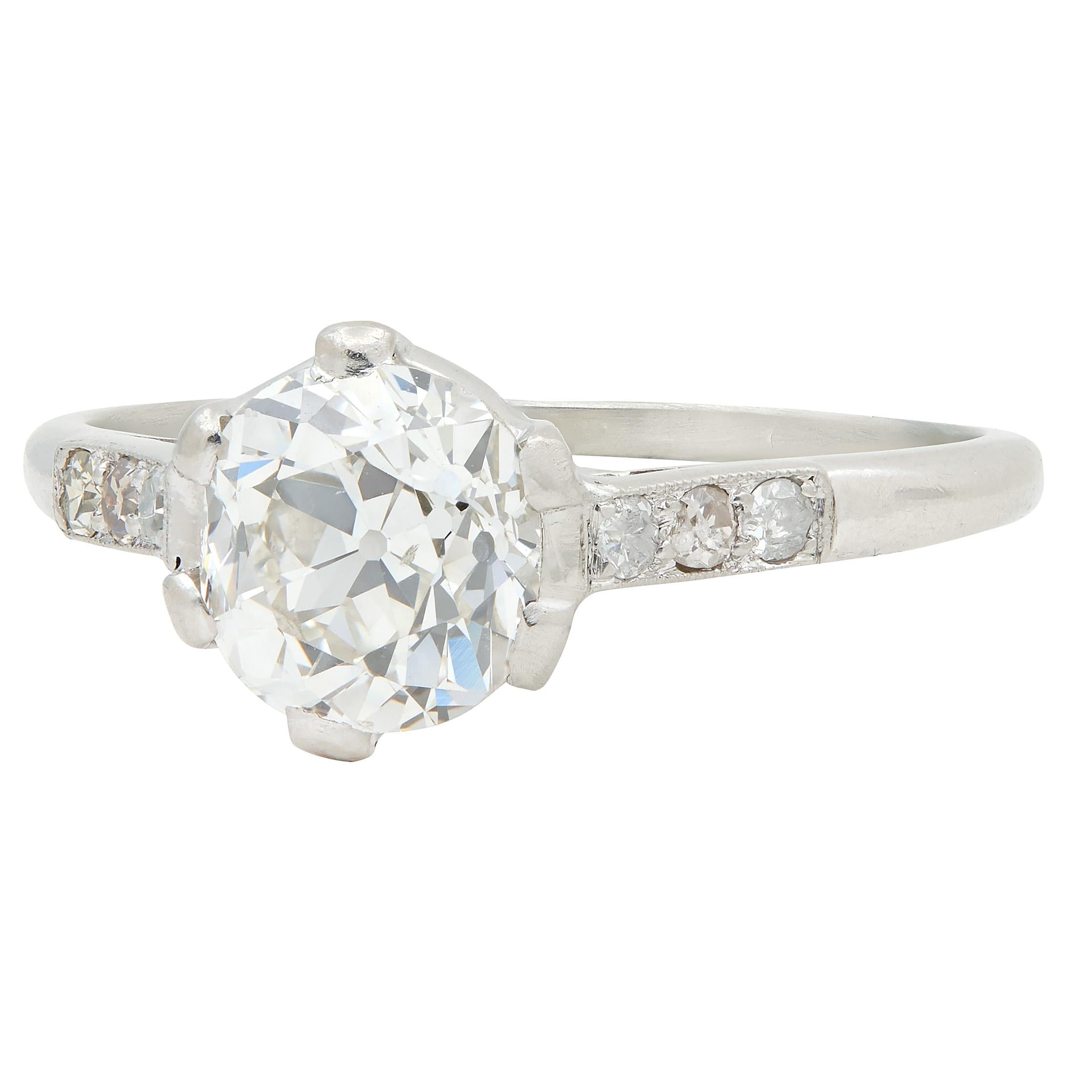 1930's Art Deco 1.34 CTW Old Mine Cut Diamond Platinum Vintage Engagement Ring