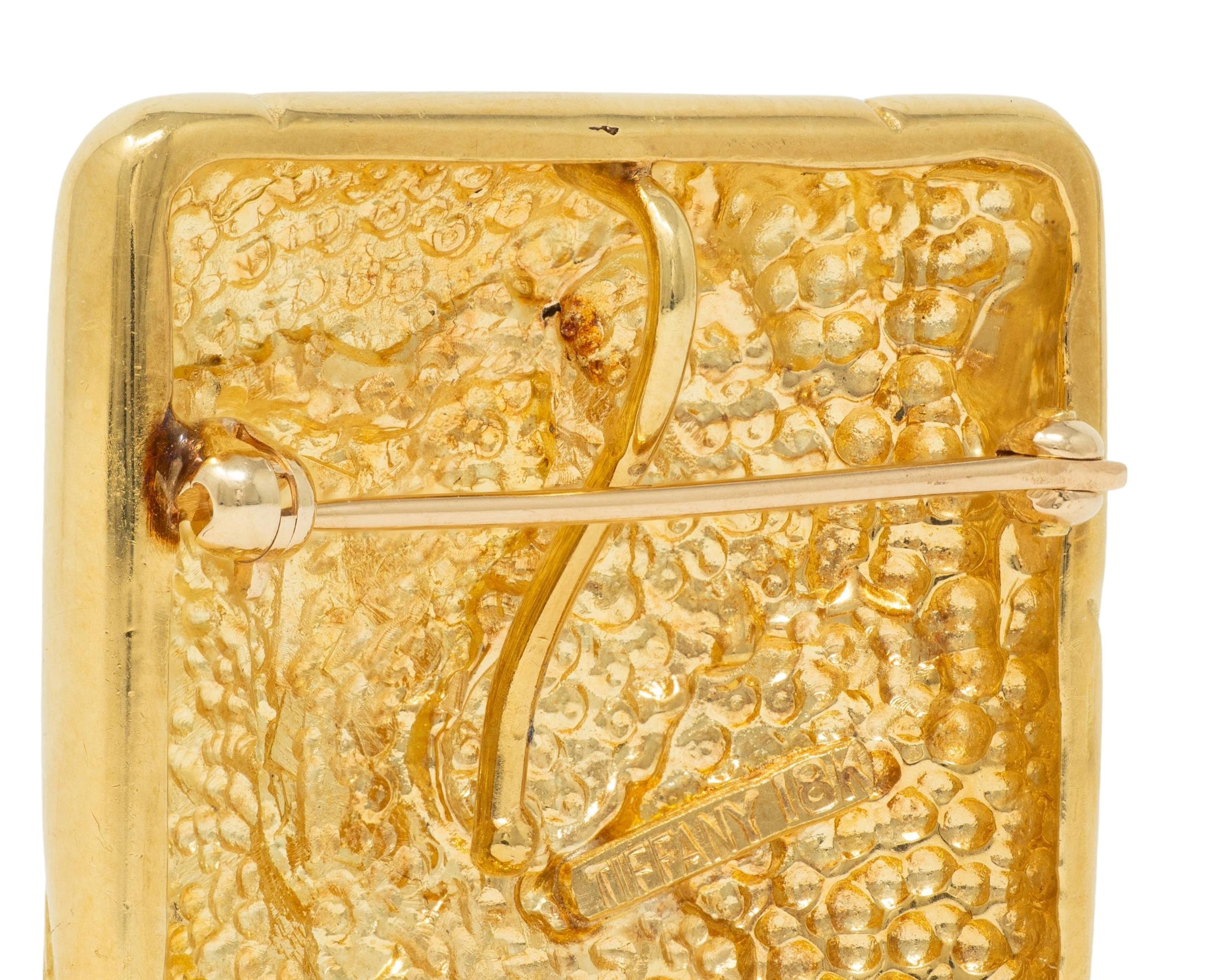 Tiffany & Co. 1980's 18 Karat Yellow Gold Vintage Squiggle Cushion Brooch