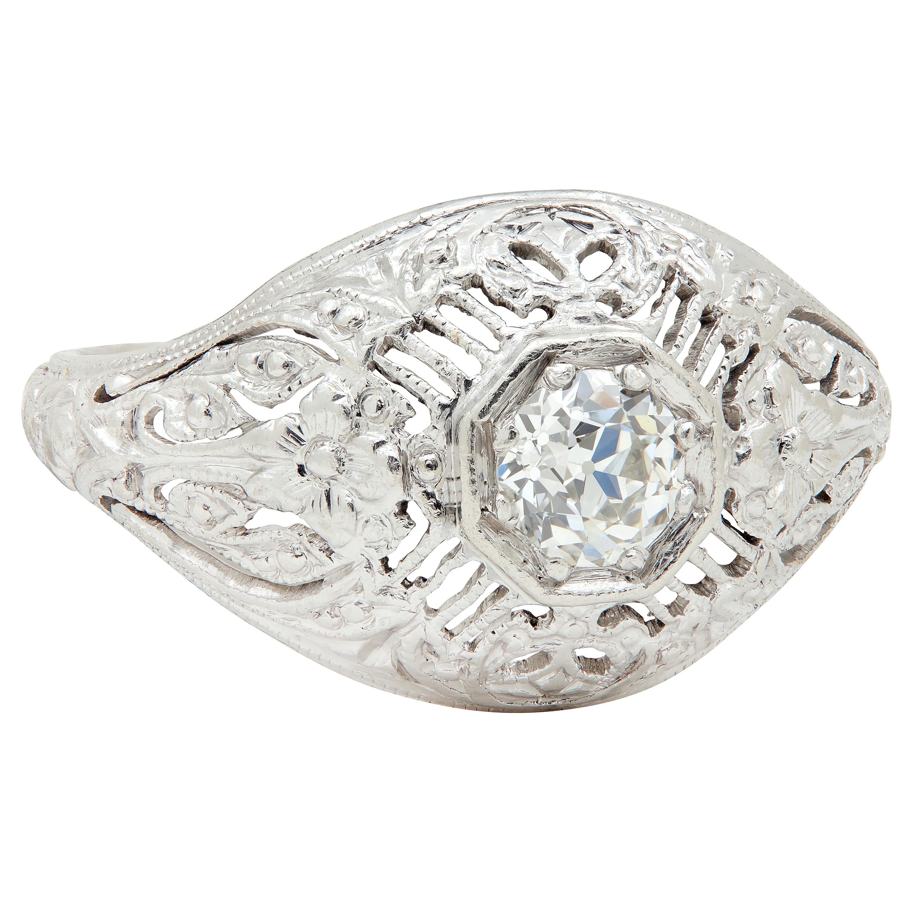 Edwardian Old European Diamond Platinum Orange Blossom Antique Engagement Ring