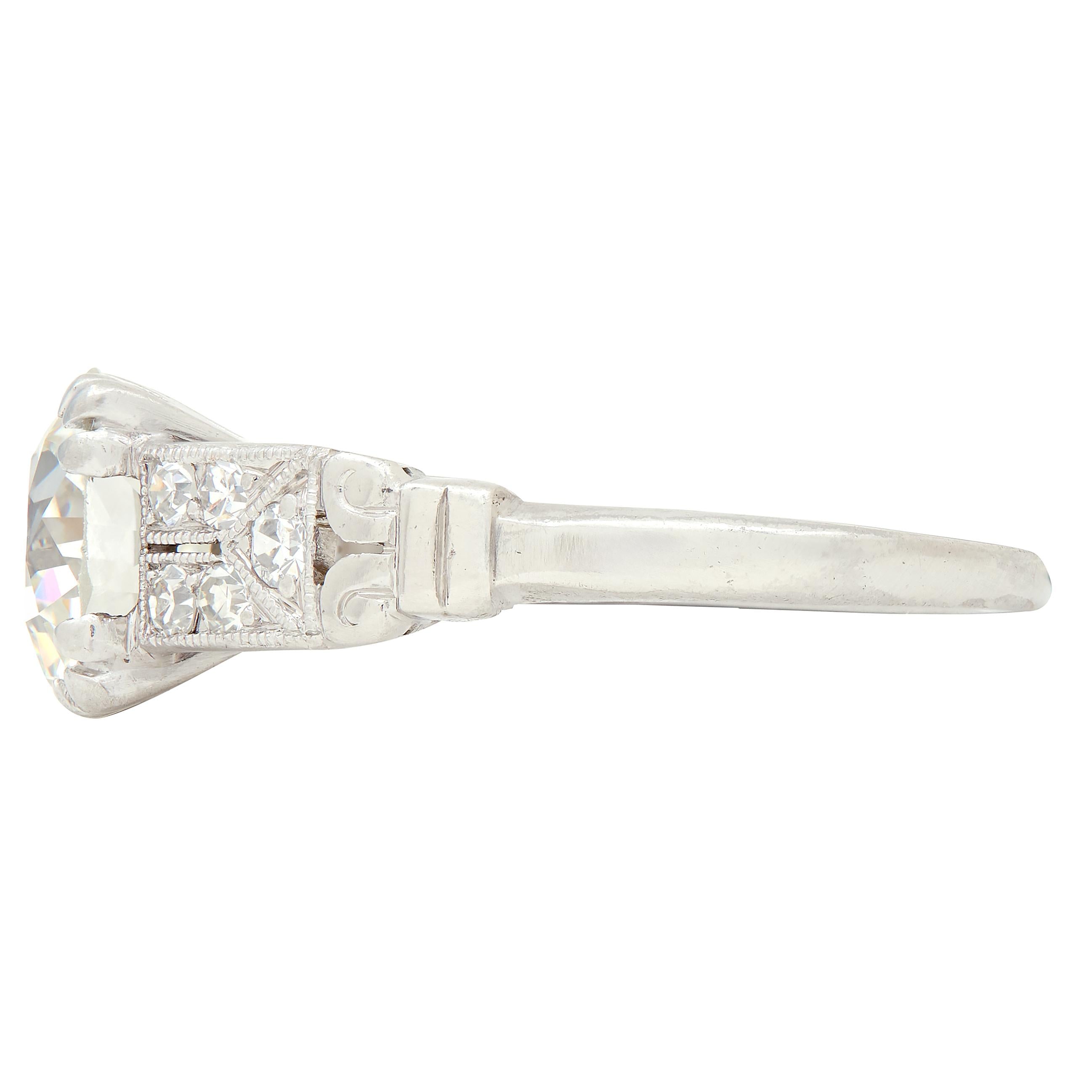 Art Deco 1.84 CTW Diamond Platinum Vintage Scrolling Column Engagement Ring GIA