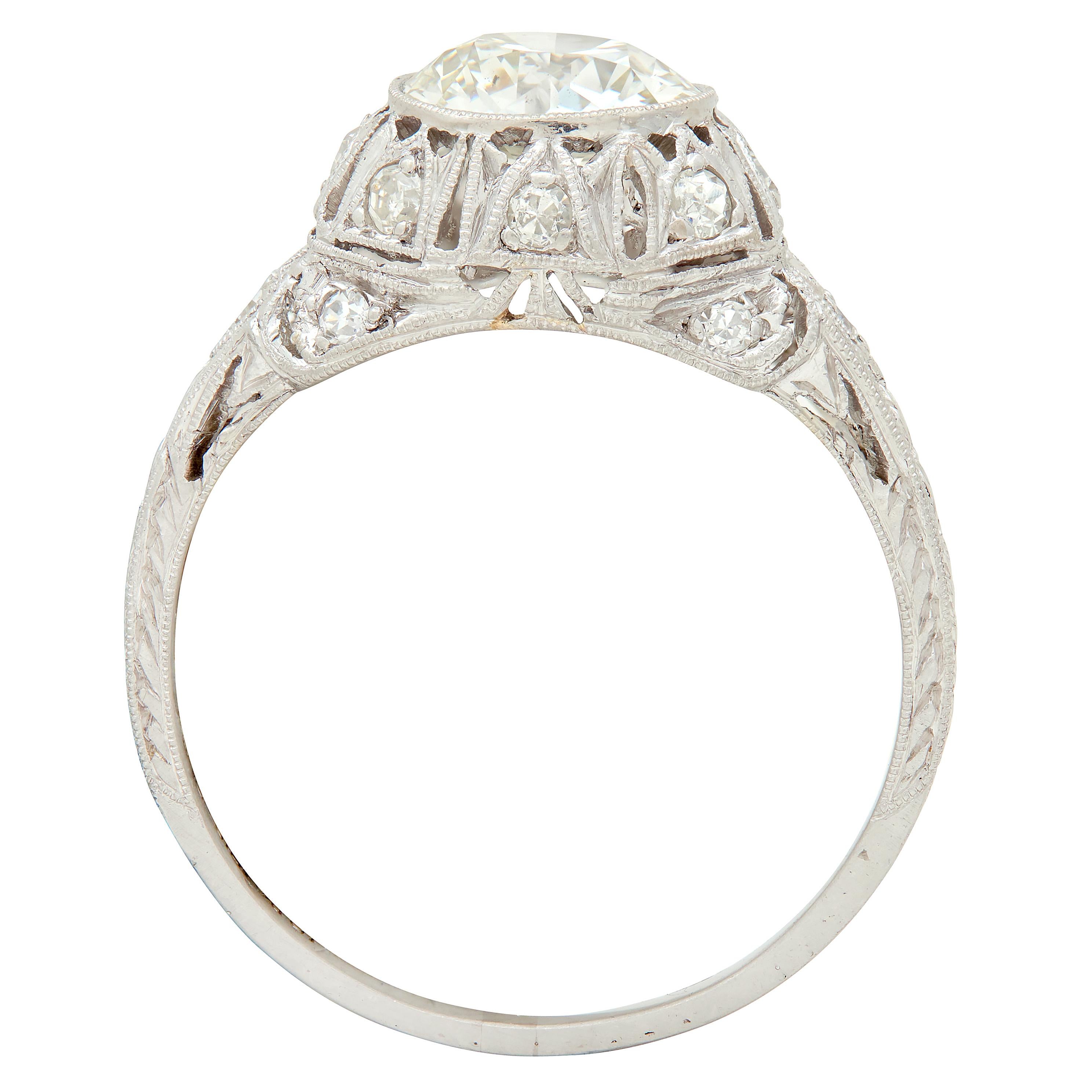 Art Deco Old European Cut Diamond Platinum Tulip Vintage Engagement Ring