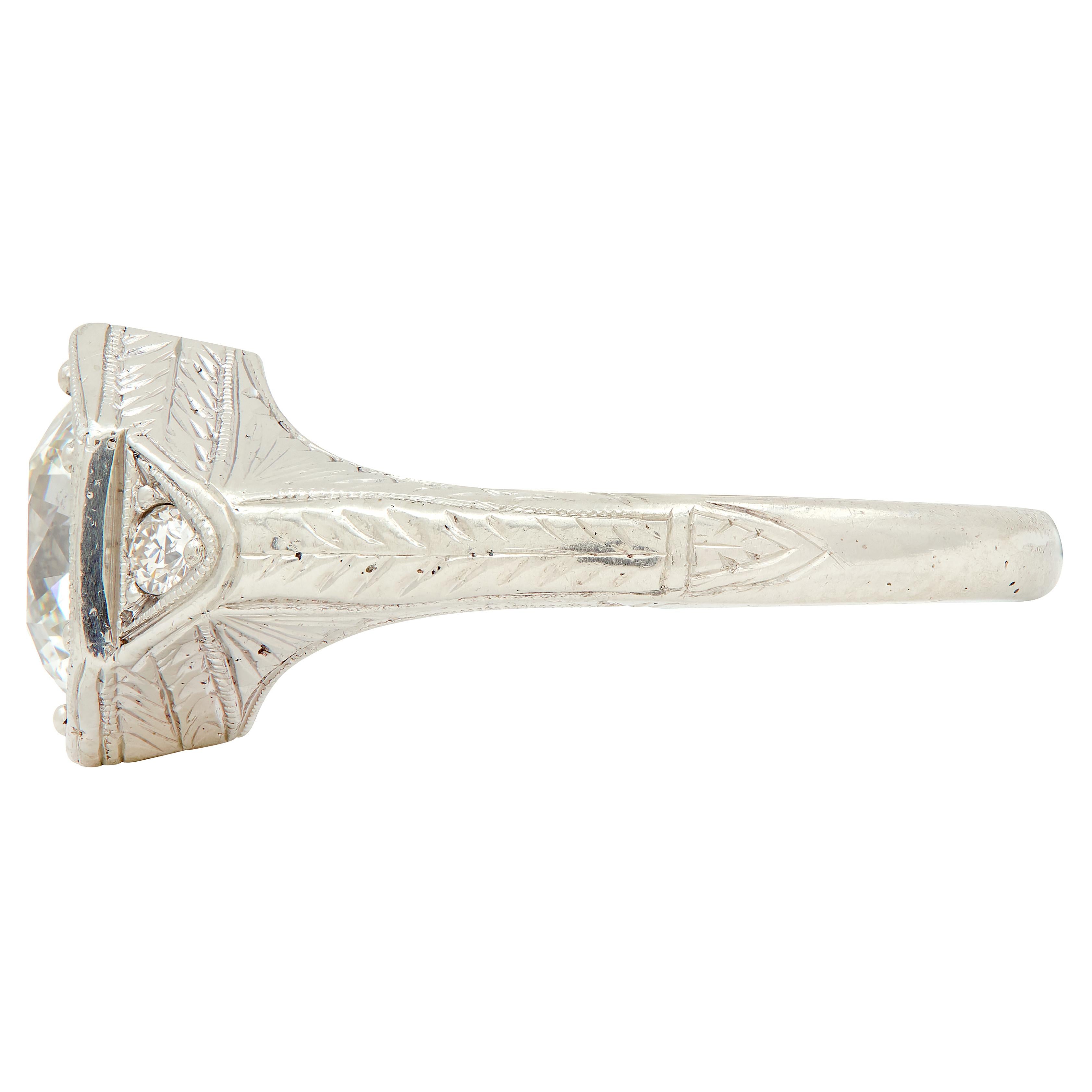 Art Deco Old European Cut Diamond 14K Gold Wheat Vintage Engagement Ring