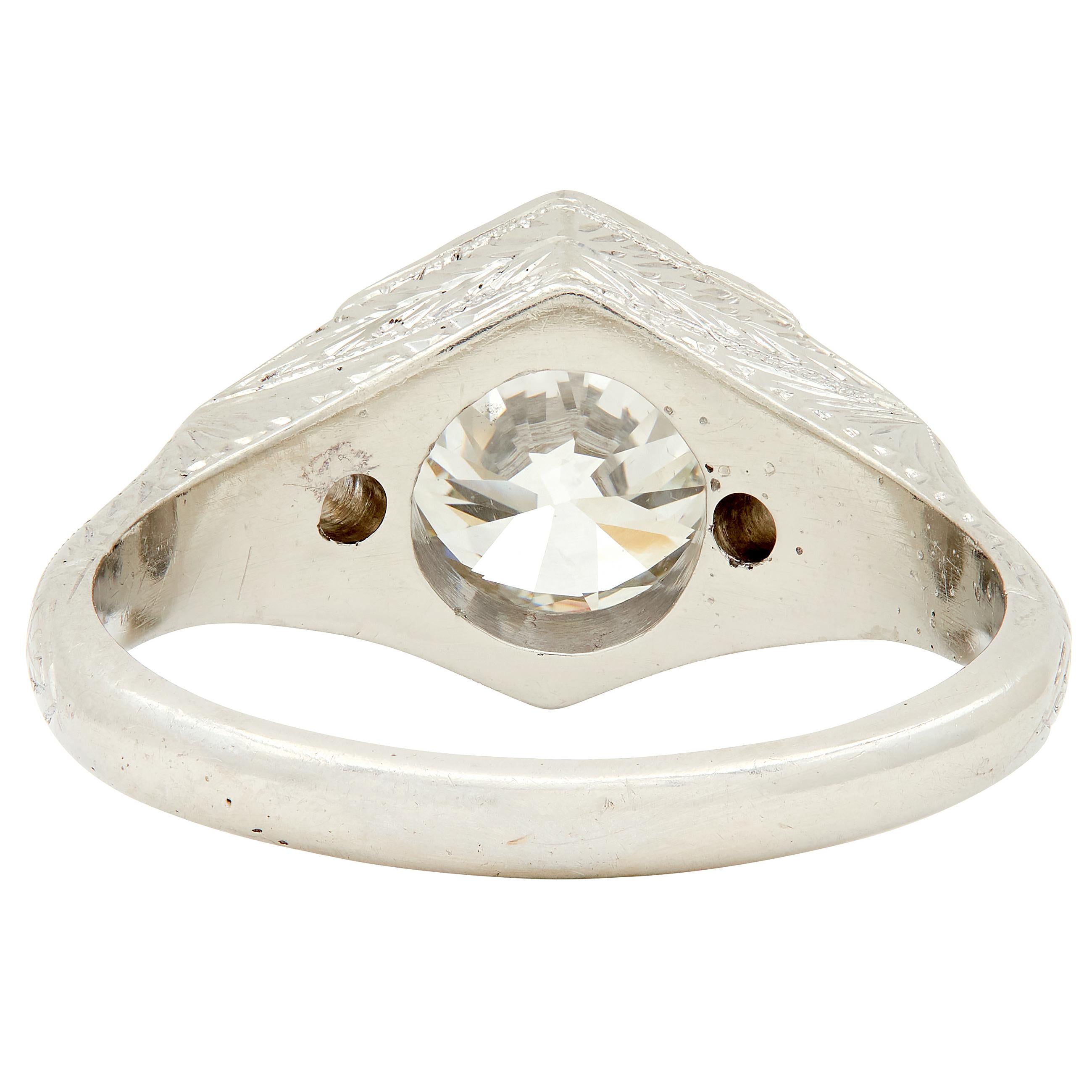 Art Deco Old European Cut Diamond 14K Gold Wheat Vintage Engagement Ring