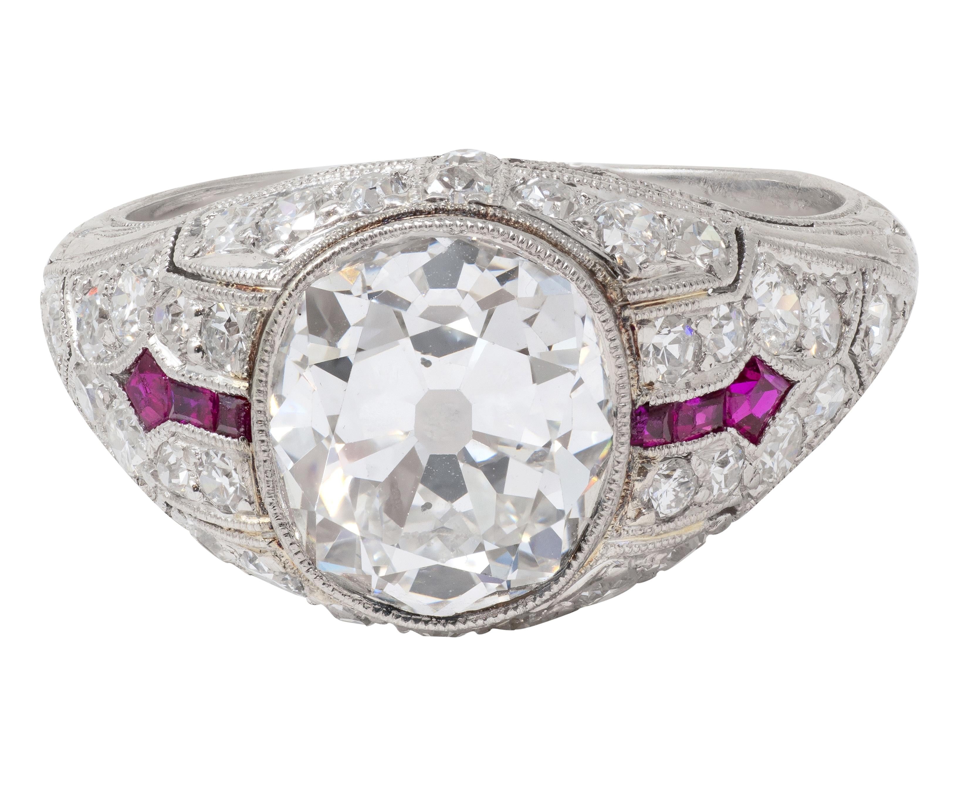 Art Deco 3.16 CTW Diamond Ruby Platinum Vintage Arrow Engagement Ring GIA