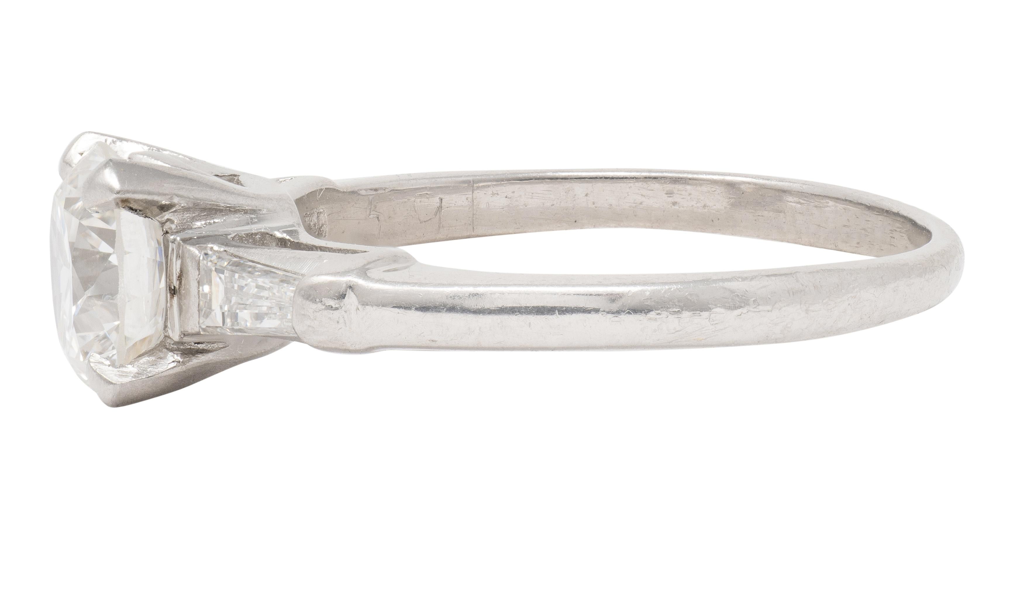 1950's 1.50 CTW Transitional Cut Diamond Platinum Vintage Engagement Ring GIA