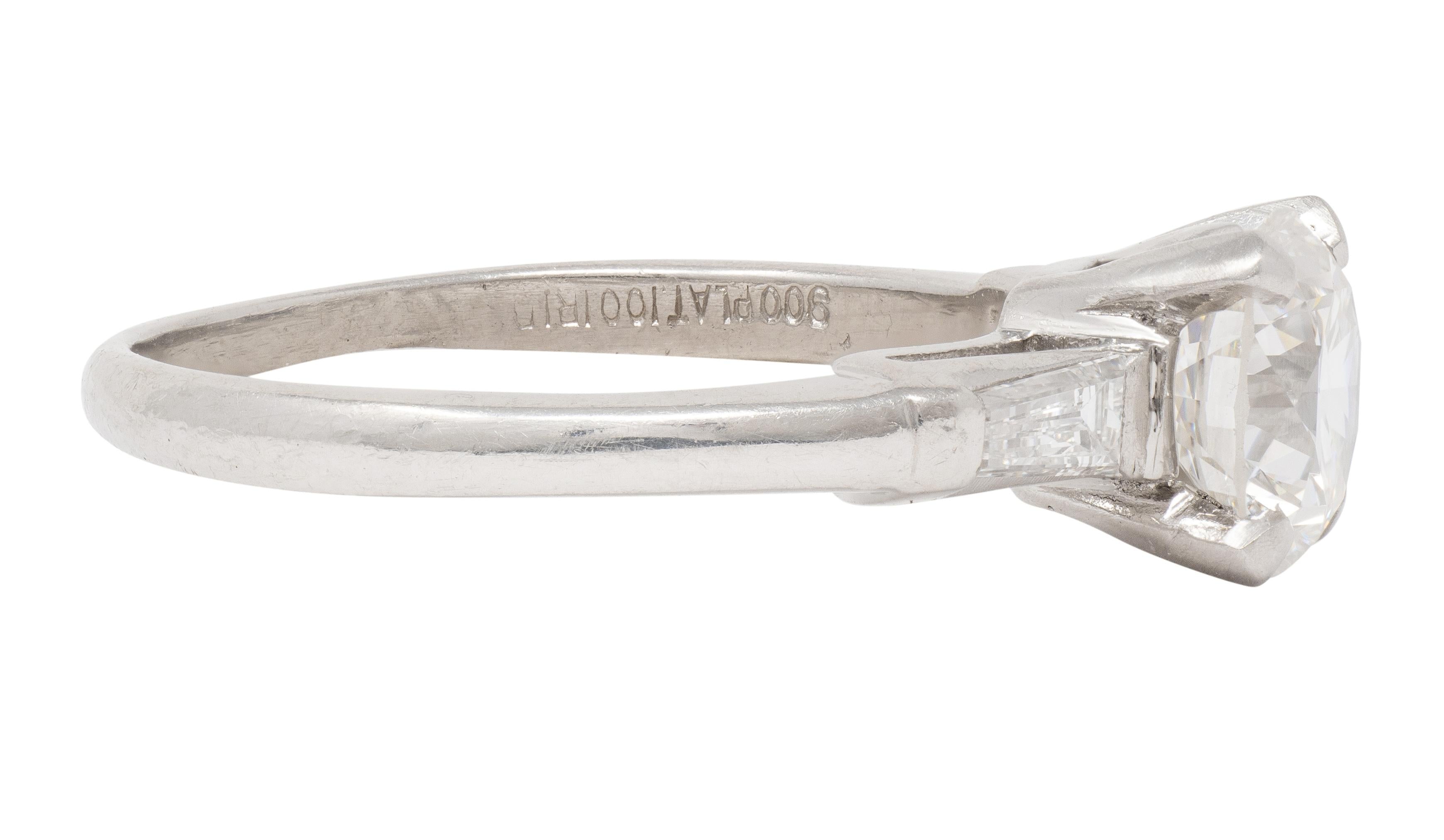 1950's 1.50 CTW Transitional Cut Diamond Platinum Vintage Engagement Ring GIA