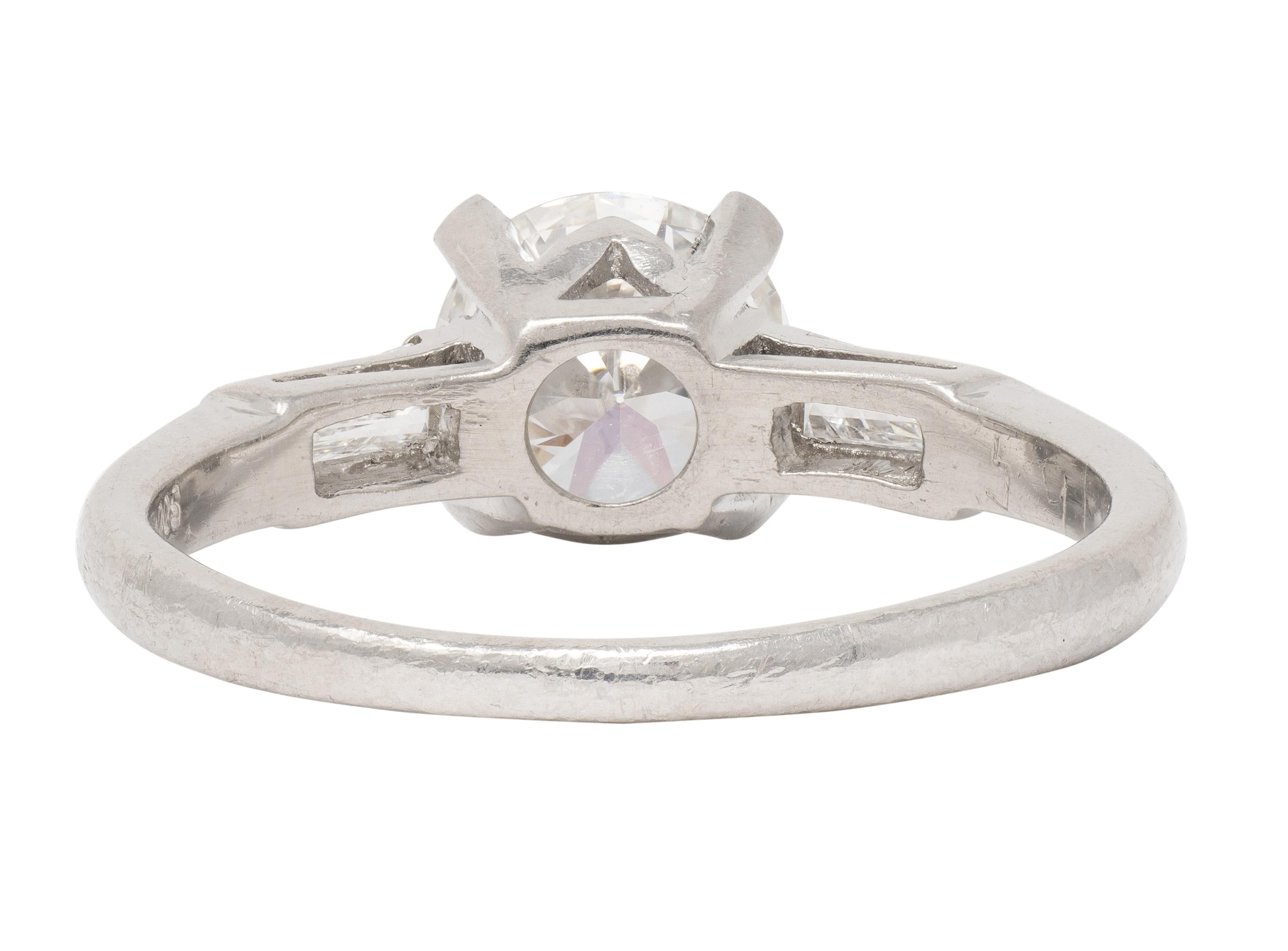 1950's 1.50 CTW Transitional Cut Diamond Platinum Vintage Engagement Ring GIA