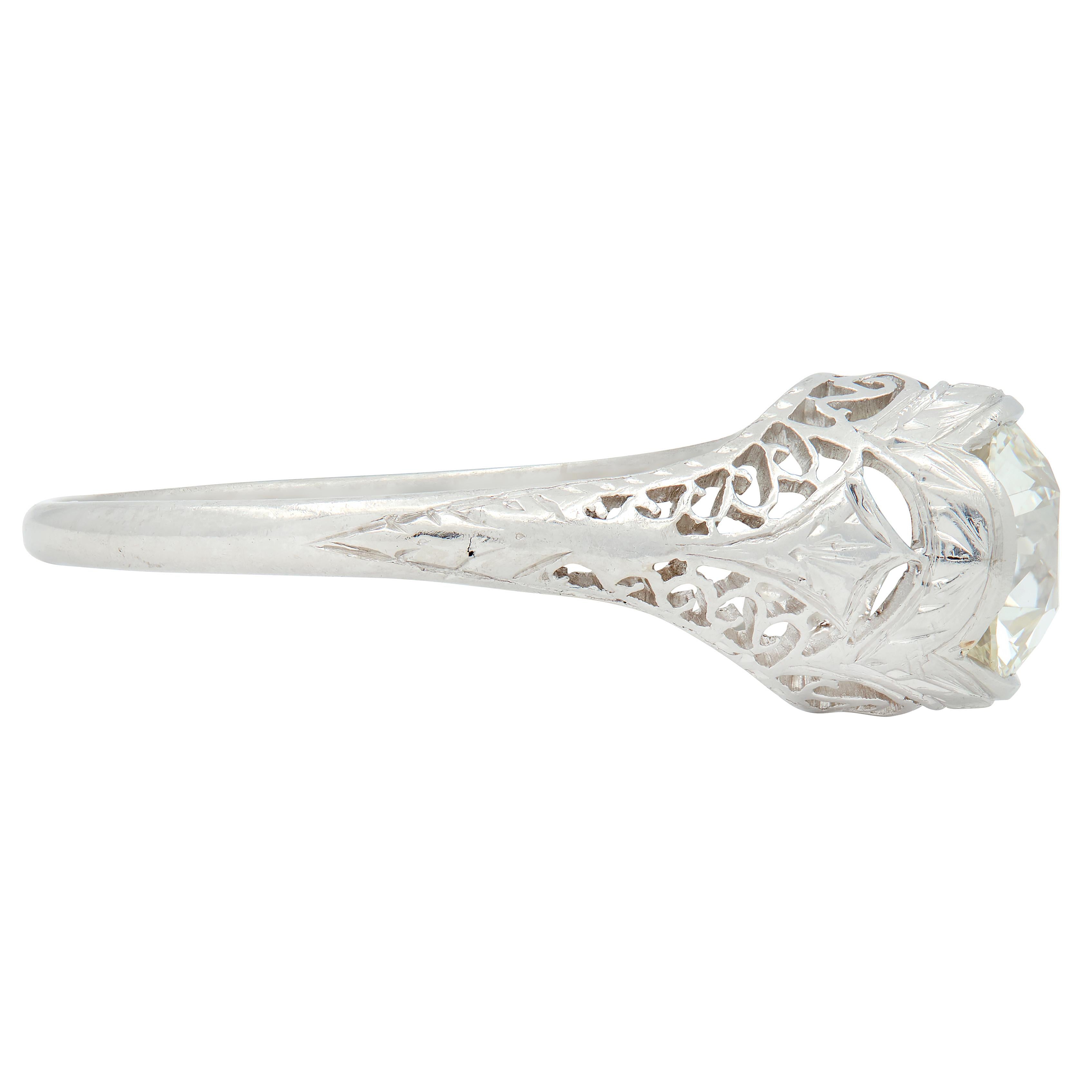 Art Deco Old Mine Cut Diamond Platinum Arching Scroll Antique Engagement Ring