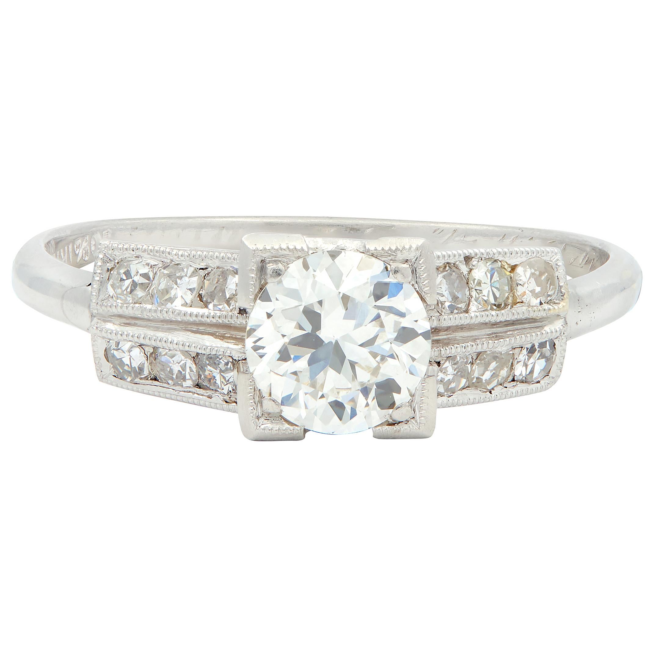Art Deco 1935 0.65 CTW Old European Diamond Platinum Vintage Engagement Ring