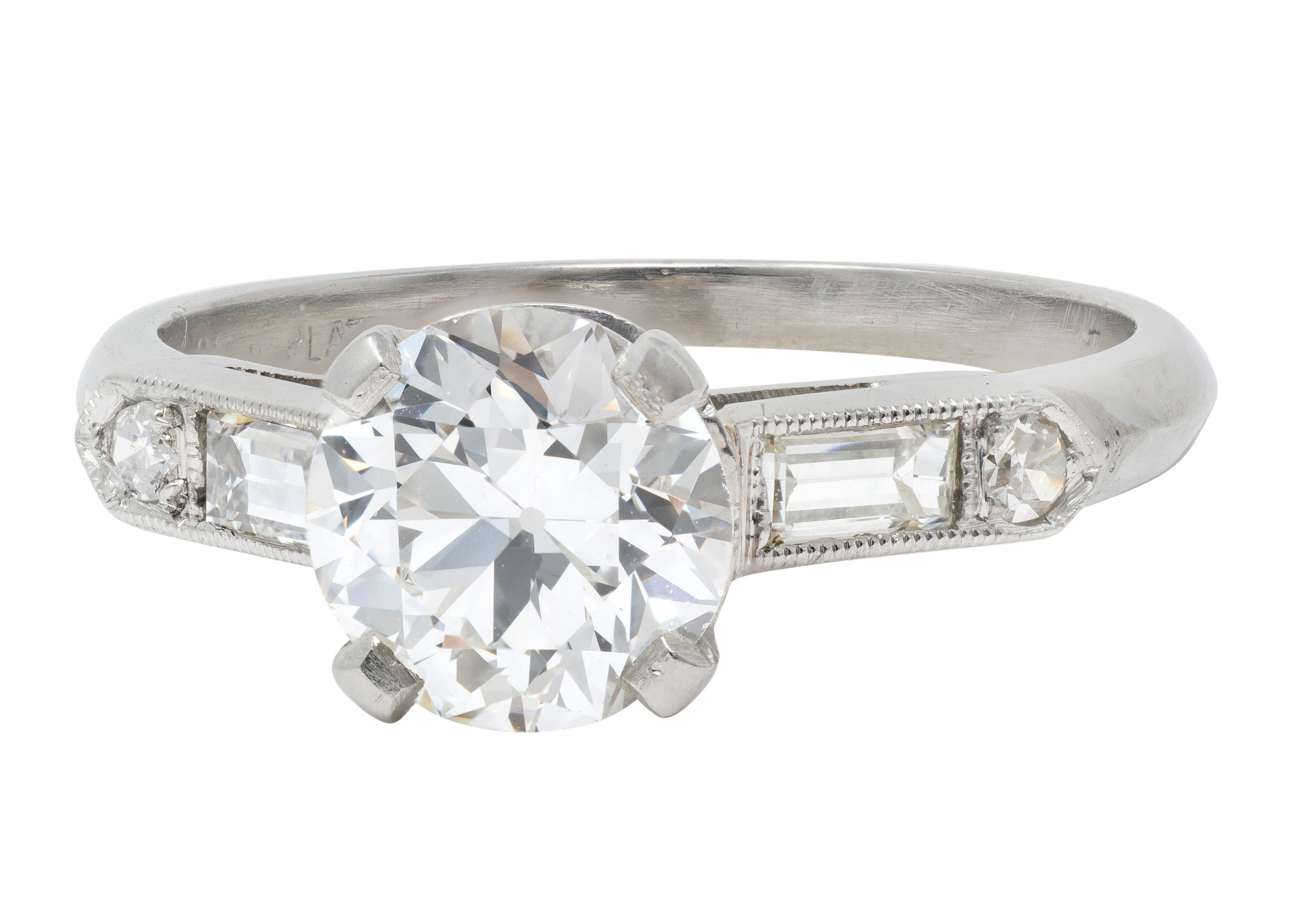 Mid-Century 1.60 CTW Diamond Platinum Knife Edge Vintage Engagement Ring GIA