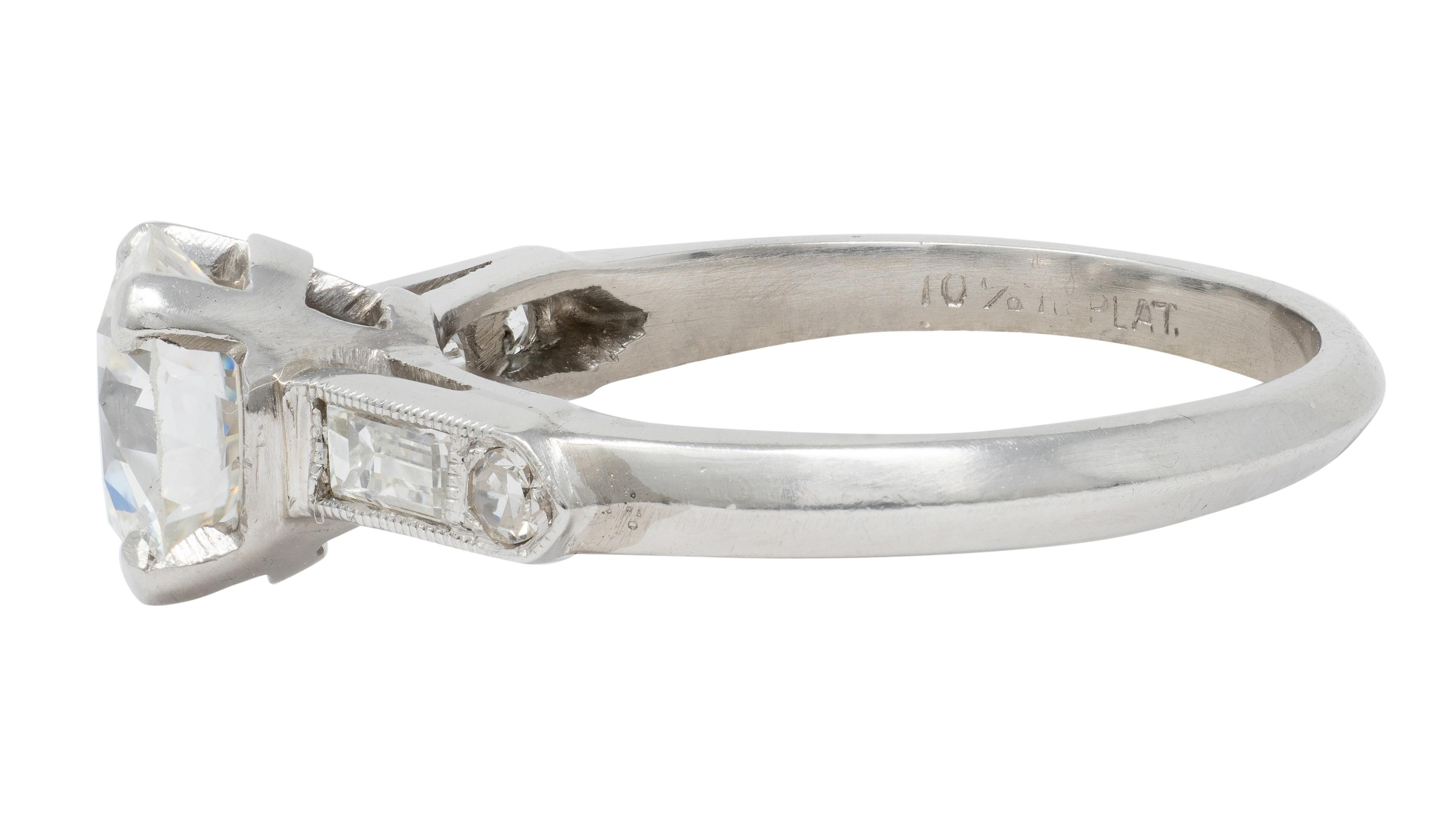 Mid-Century 1.60 CTW Diamond Platinum Knife Edge Vintage Engagement Ring GIA