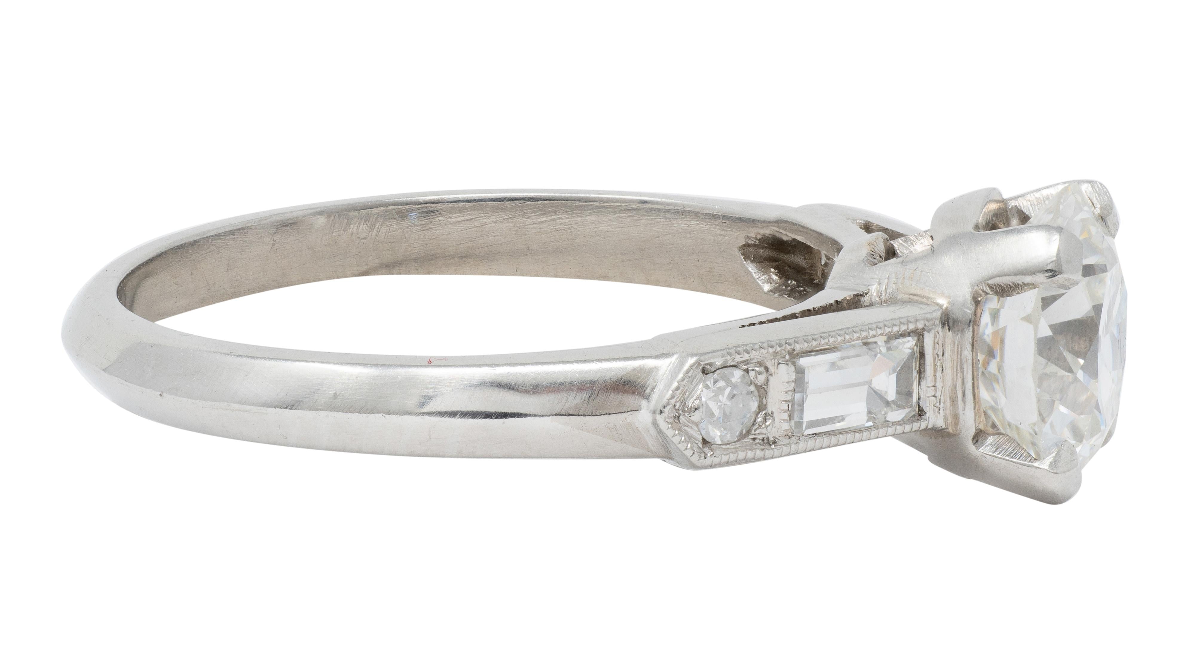 Mid-Century 1.60 CTW Diamond Platinum Knife Edge Vintage Engagement Ring GIA