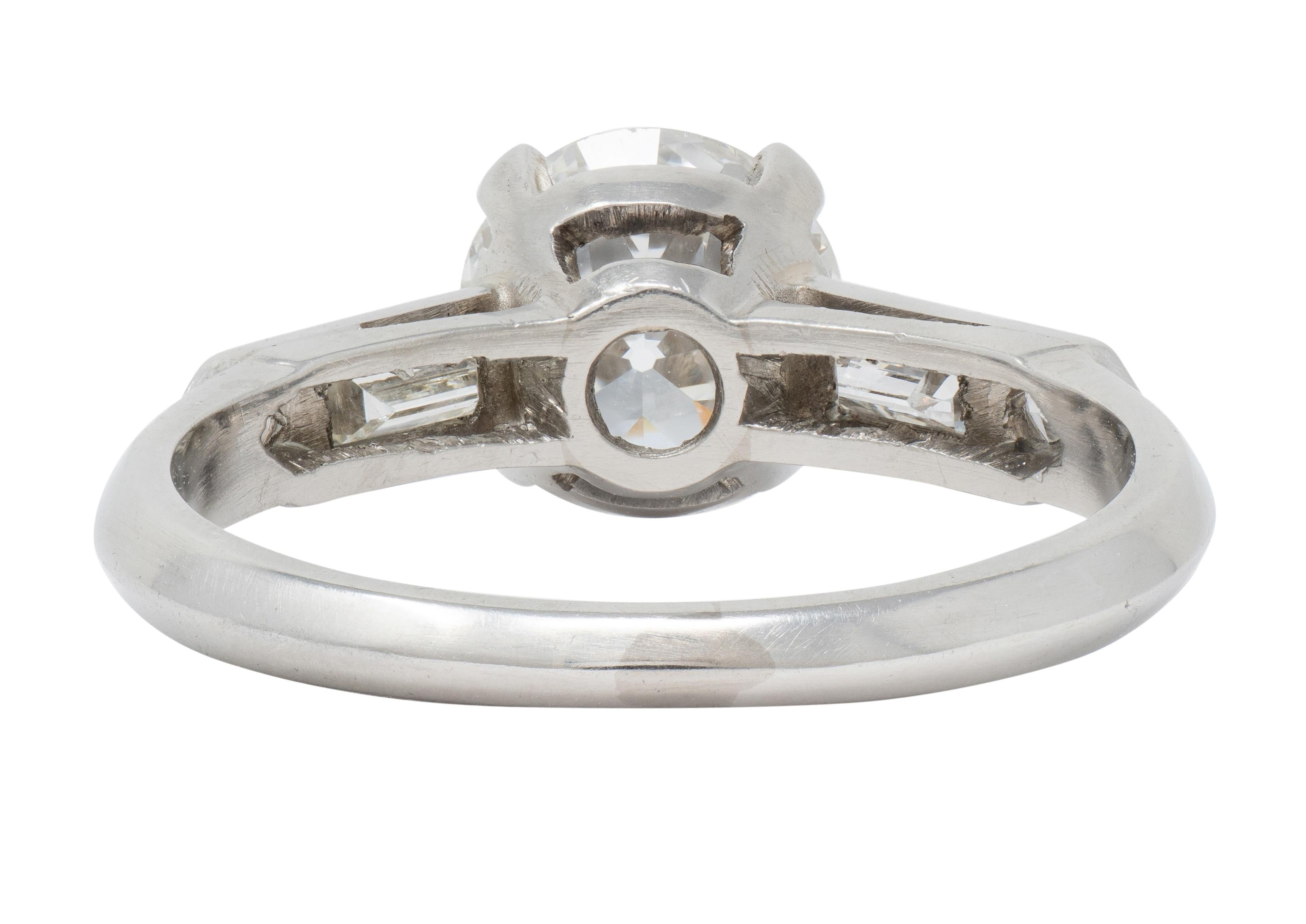 Mid-Century 1.60 CTW Diamond Platinum Knife Edge Vintage Engagement Ring GIA