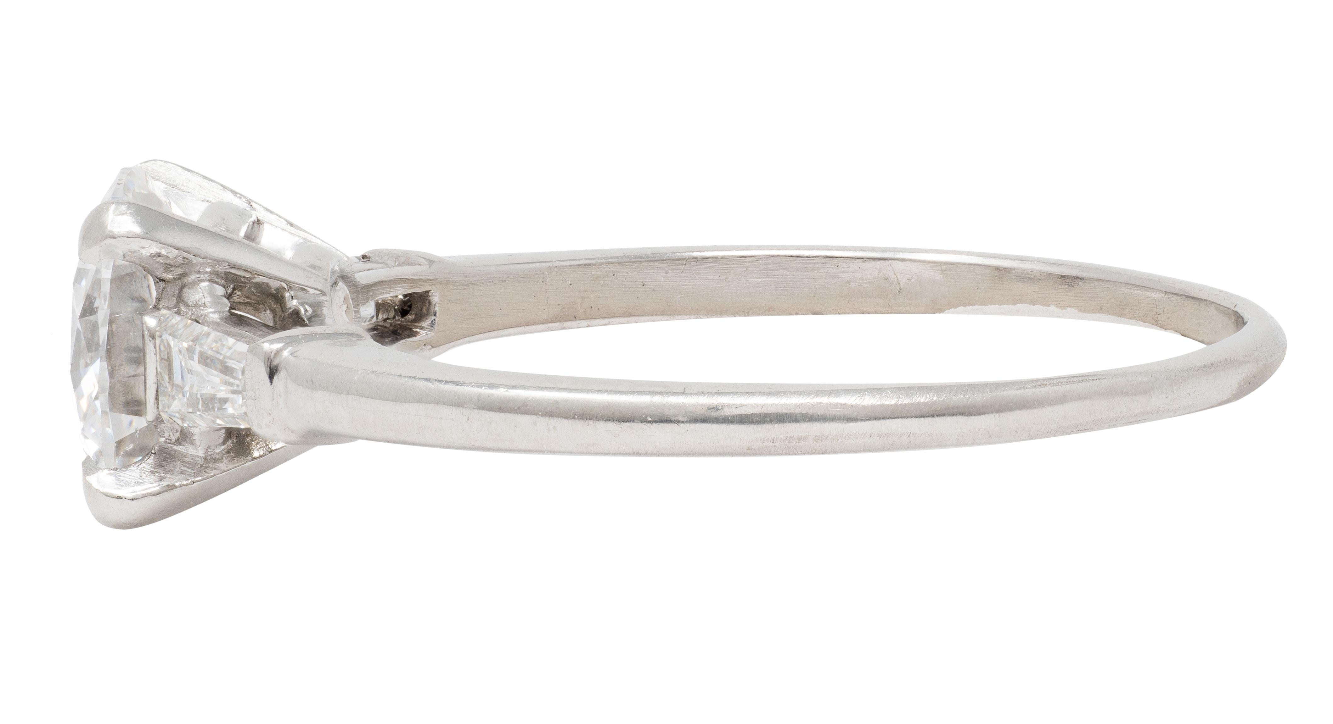 Mid-Century 1.57 CTW Diamond Platinum Vintage Engagement Ring GIA