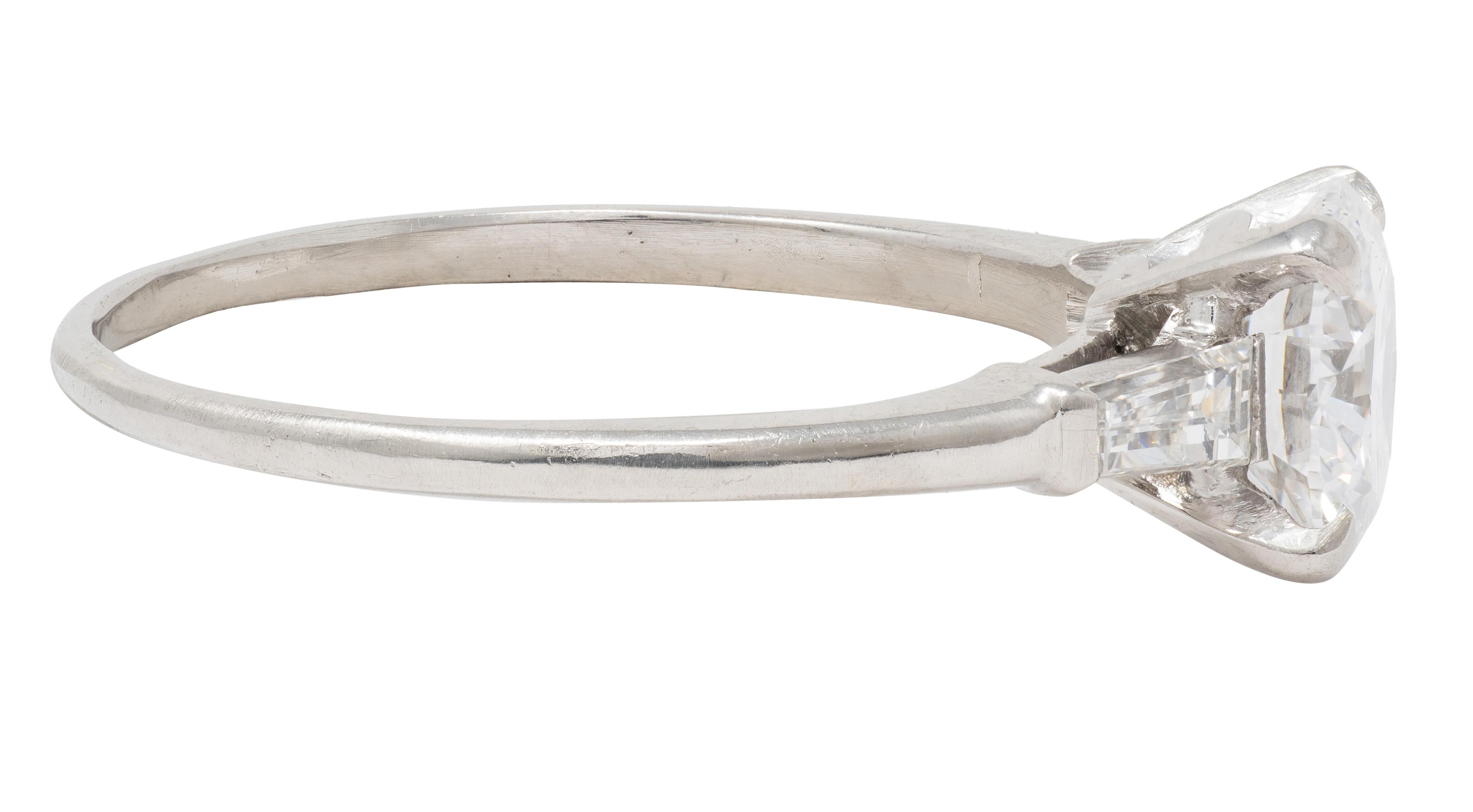 Mid-Century 1.57 CTW Diamond Platinum Vintage Engagement Ring GIA