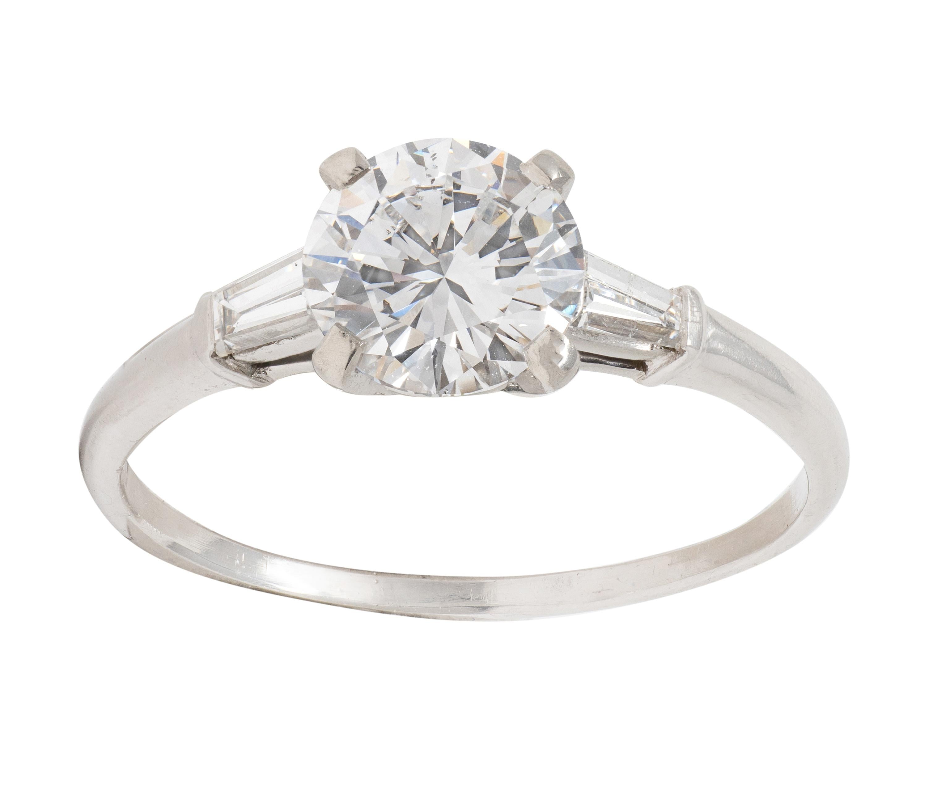 Mid-Century 1.57 CTW Diamond Platinum Vintage Engagement Ring GIA