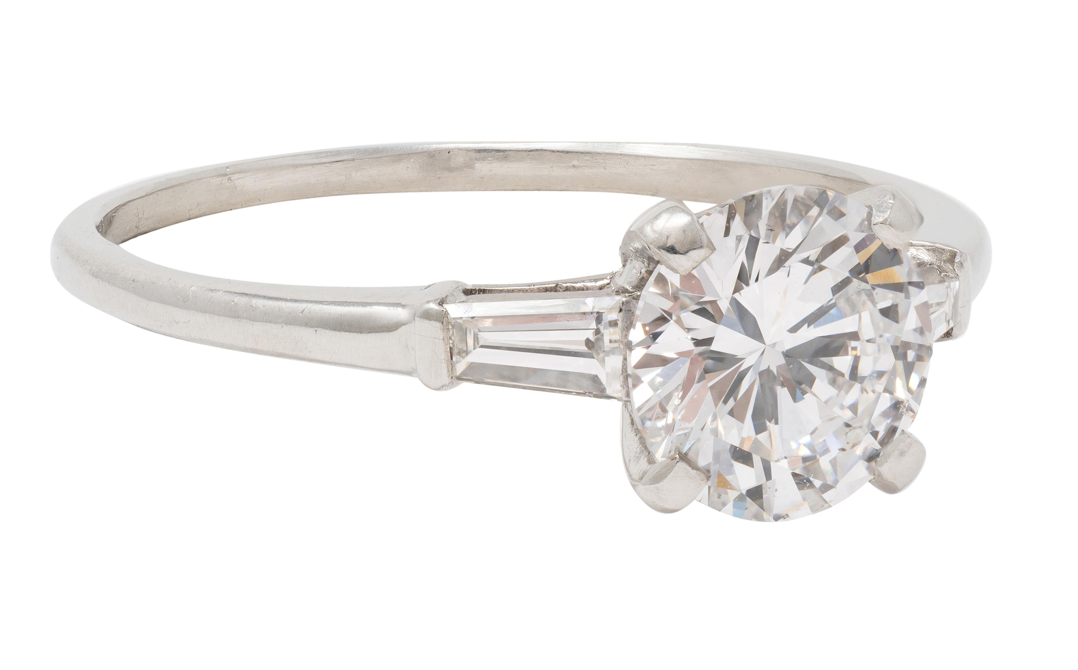 Mid-Century 1.57 CTW Diamond Platinum Vintage Engagement Ring GIA