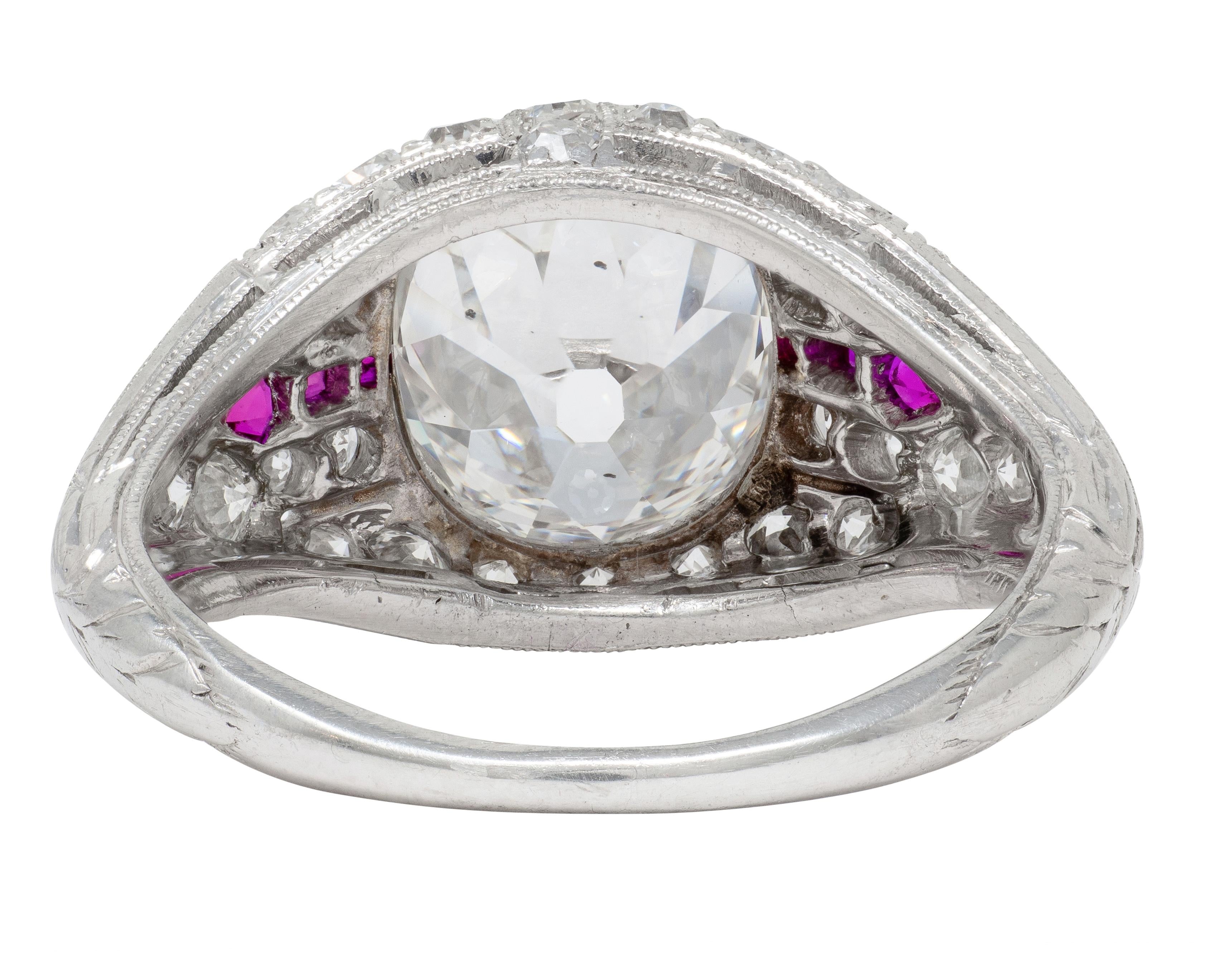 Art Deco 3.16 CTW Diamond Ruby Platinum Vintage Arrow Engagement Ring GIA