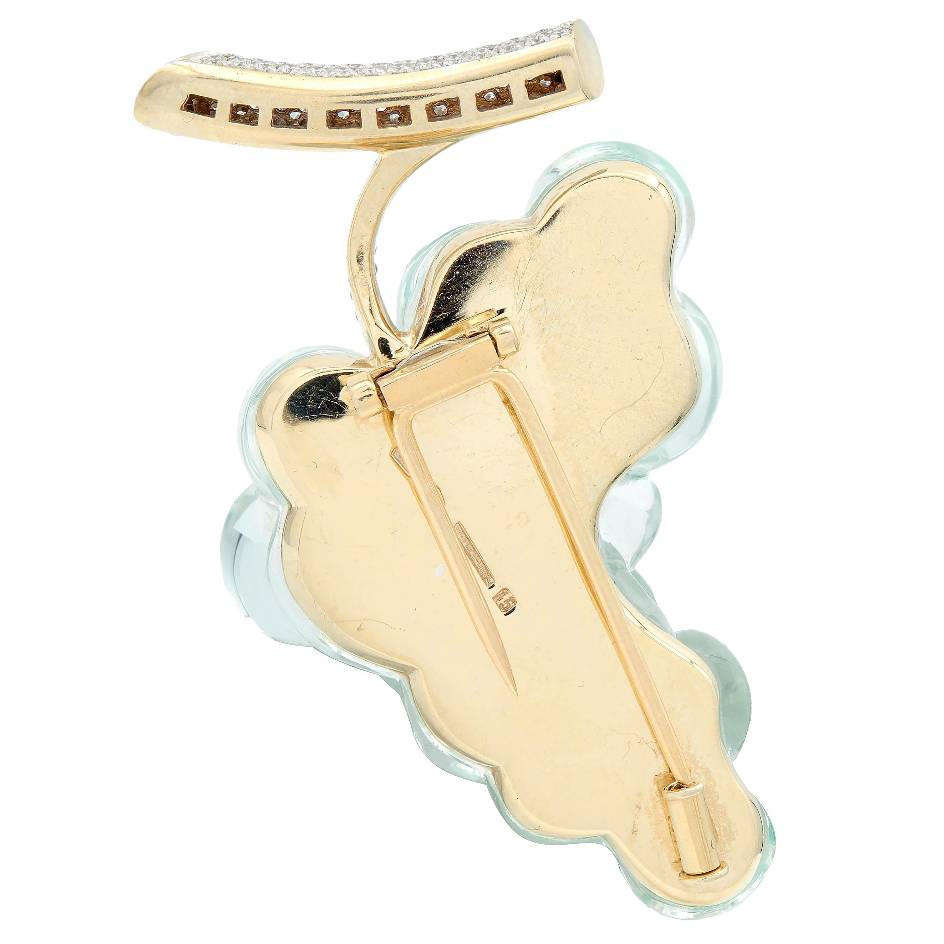 Vhernier 1990's Diamond Carved Quartz 18K Two-Tone Gold Vintage Grape Brooch
