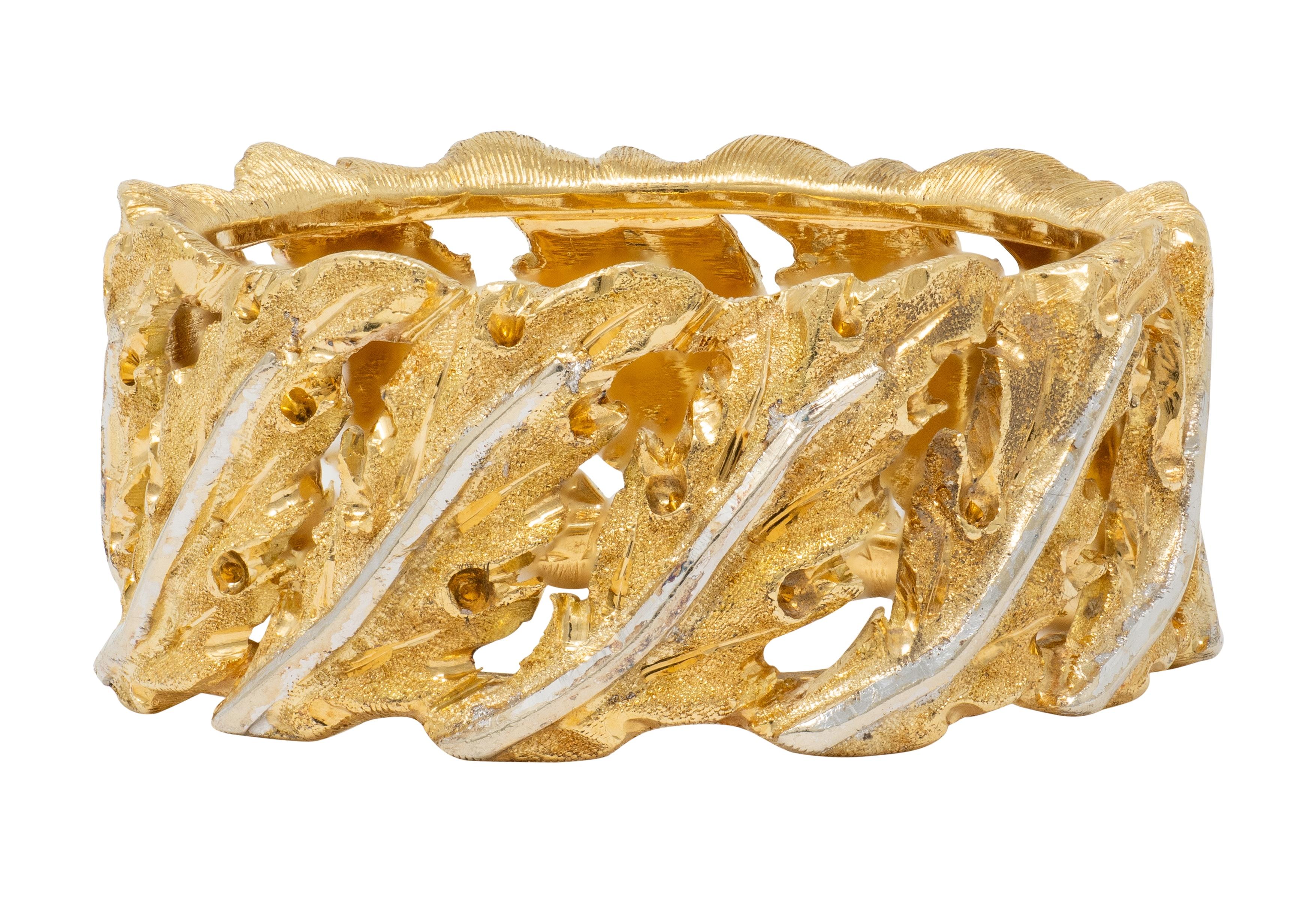 Buccellati 1970's 18 Karat Two-Tone Yellow White Gold Vintage Leaf Ring
