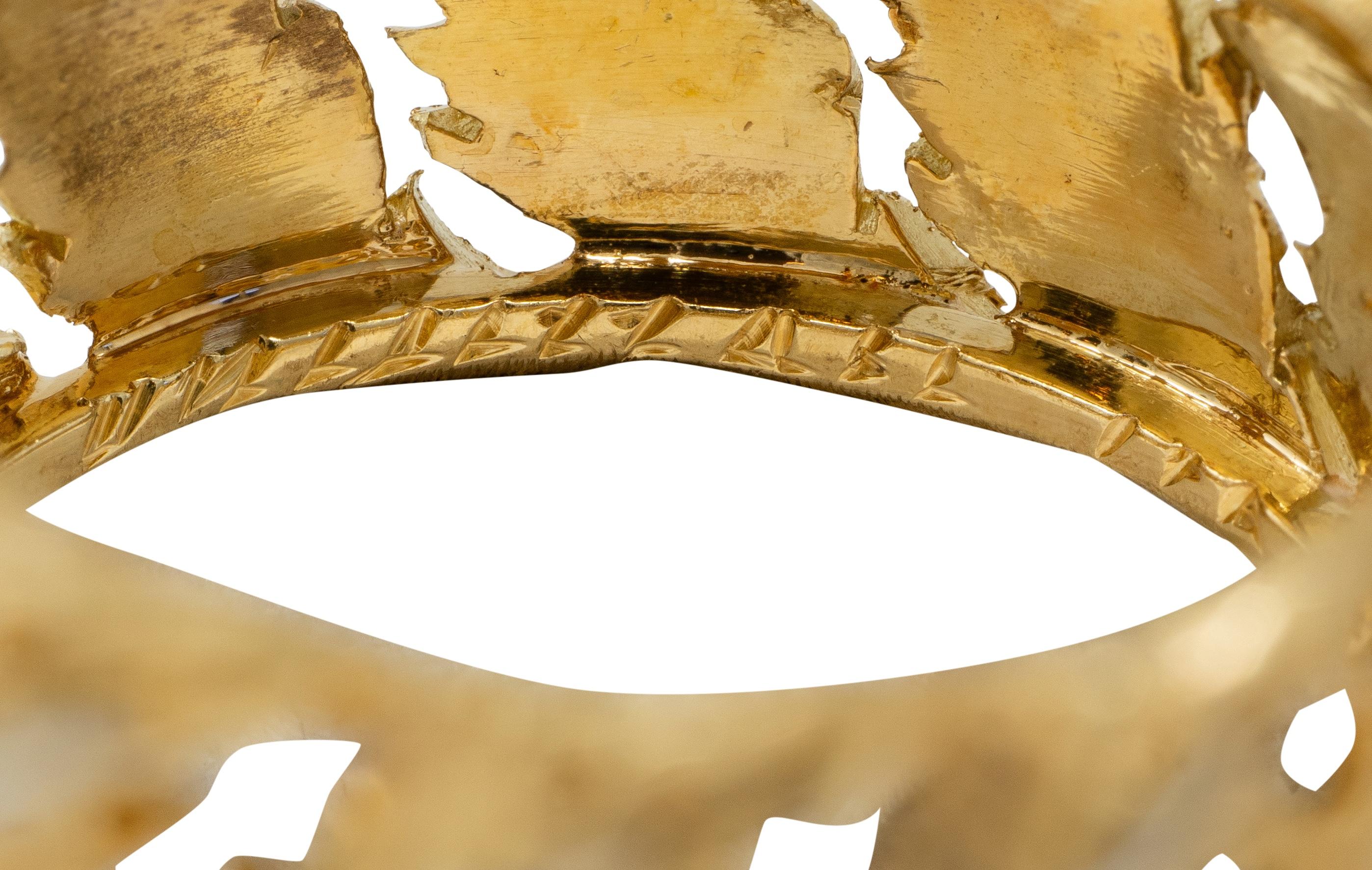 Buccellati 1970's 18 Karat Two-Tone Yellow White Gold Vintage Leaf Ring