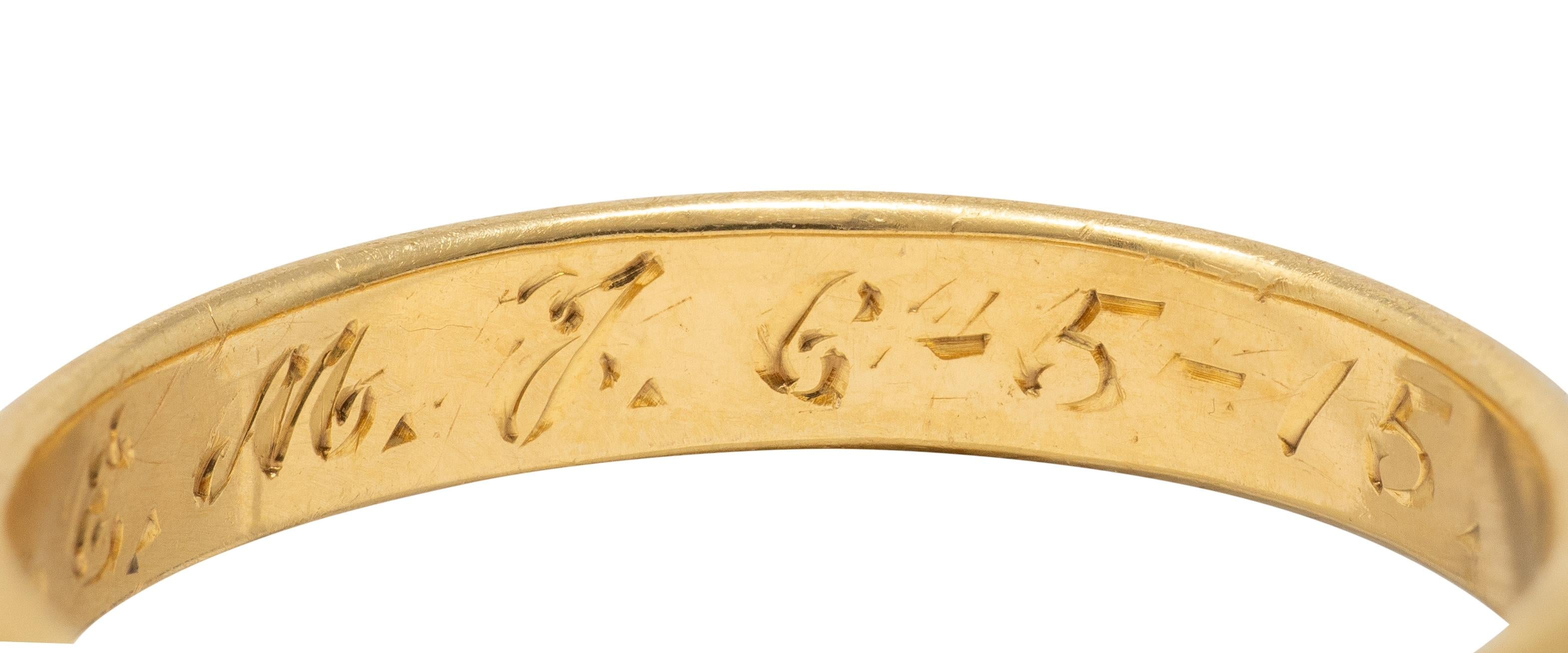 1915 18 Karat Yellow Gold Inscribed Antique Unisex Wedding Band Ring