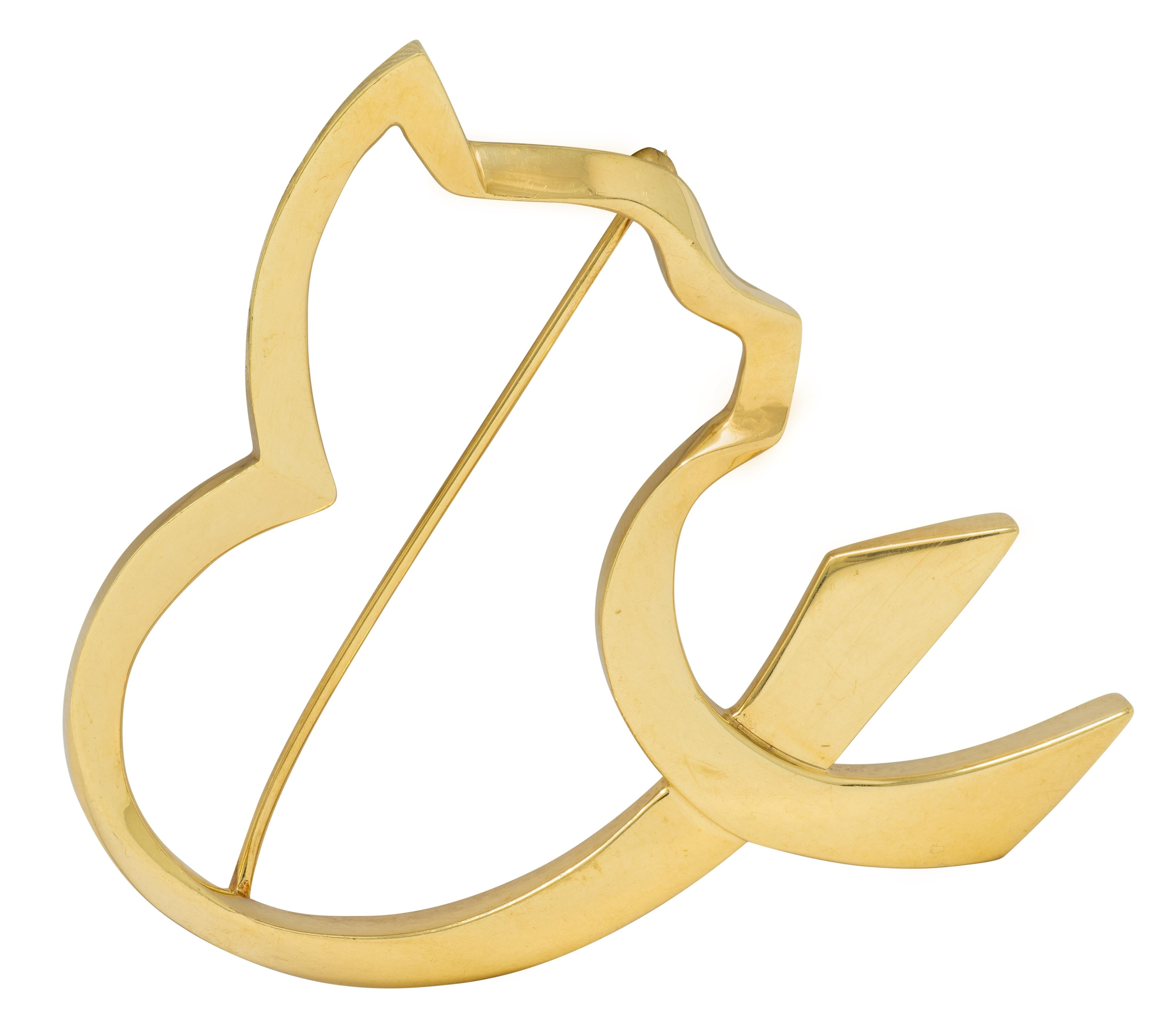 Tiffany & Co. Paloma Picasso 1990's 18K Yellow Gold Vintage Cat Heart Brooch