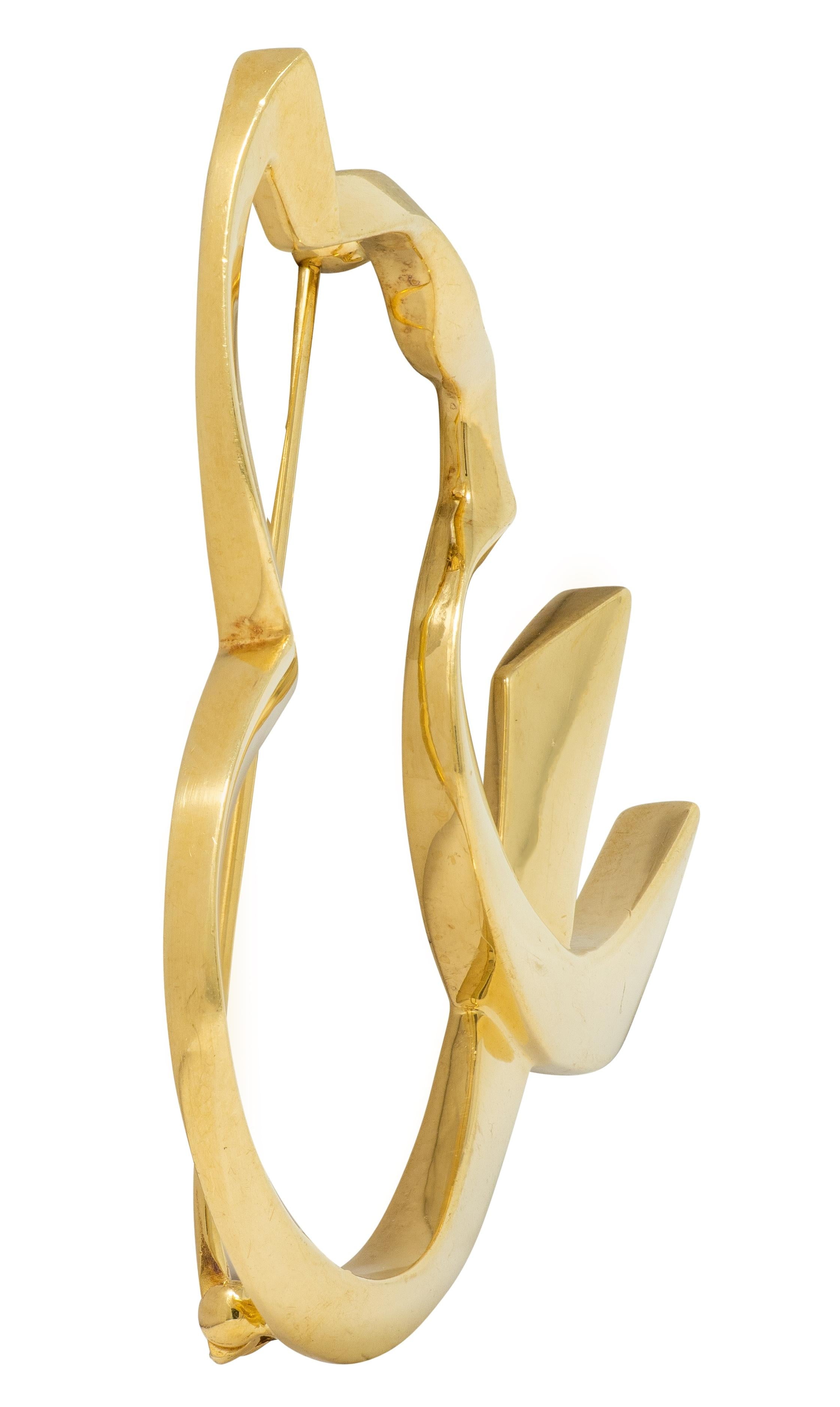 Tiffany & Co. Paloma Picasso 1990's 18K Yellow Gold Vintage Cat Heart Brooch