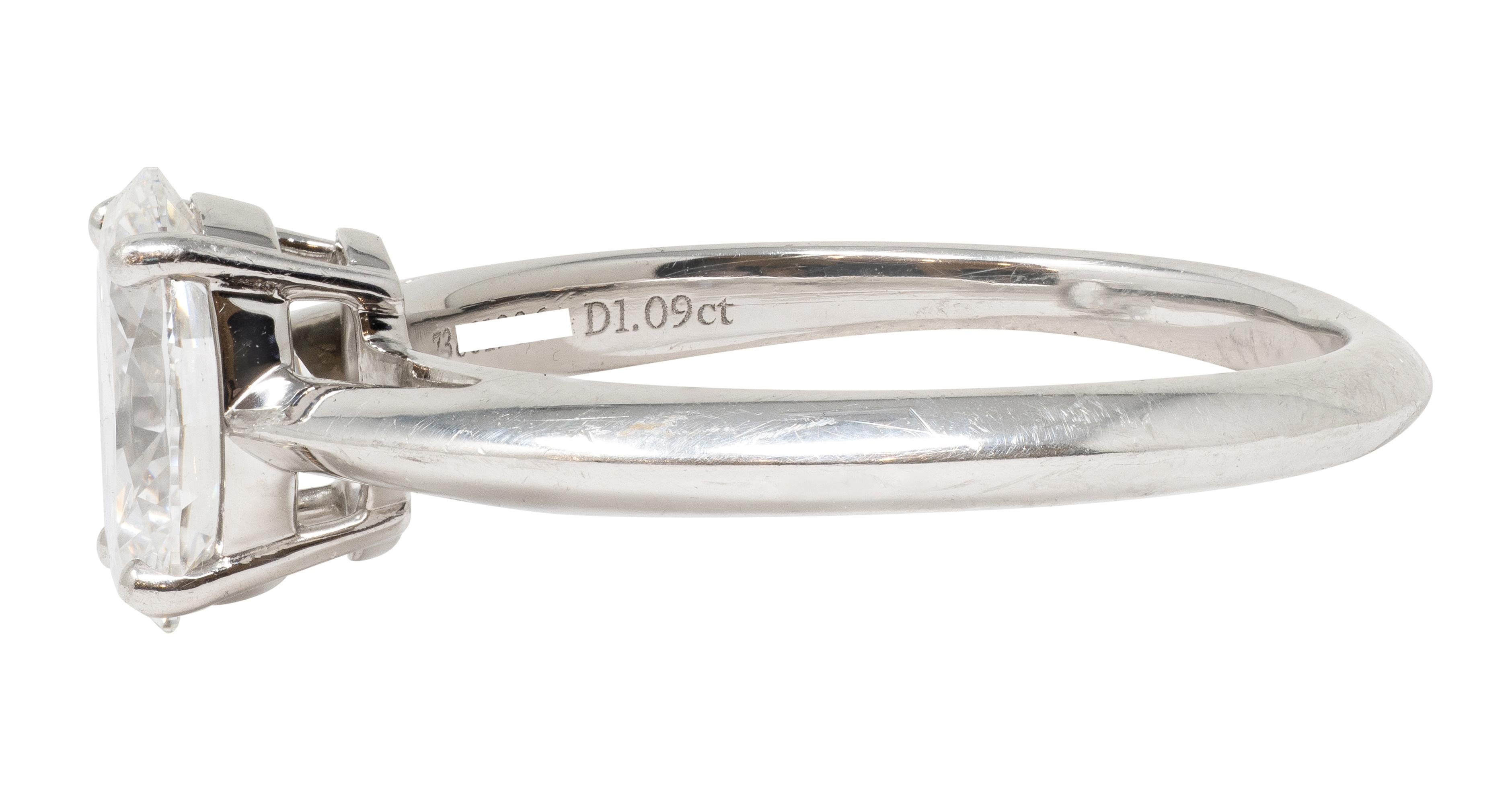 Tiffany & Co. Contemporary 1.09 CT Oval Cut Diamond Platinum Solitaire Ring